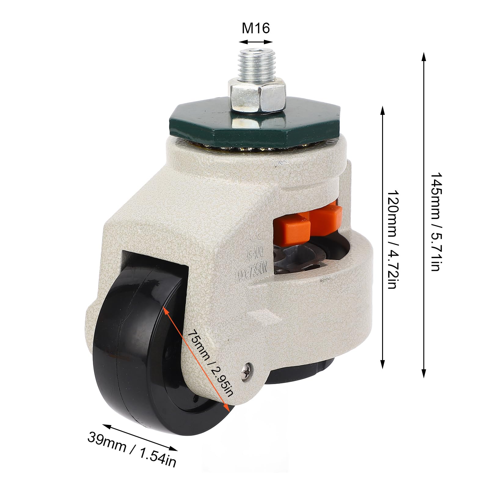 Fafeicy Nivellierende Lenkrolle, 75mm, M16 Gewinde, Höhenverstellbar, Gummibasis, für Werkbank und Schrank