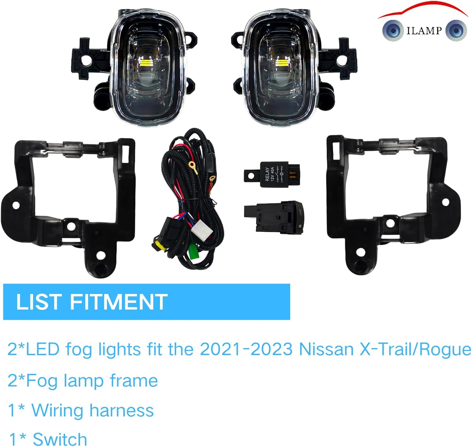LED Fog Lamps Assembly Compatible with 2021 2022 2023 Nissan X-Trail/Rogue,Fog Lights with Covers Harness Switch Kit Left&Right Side Fog Lights Assembly AM-NS207A