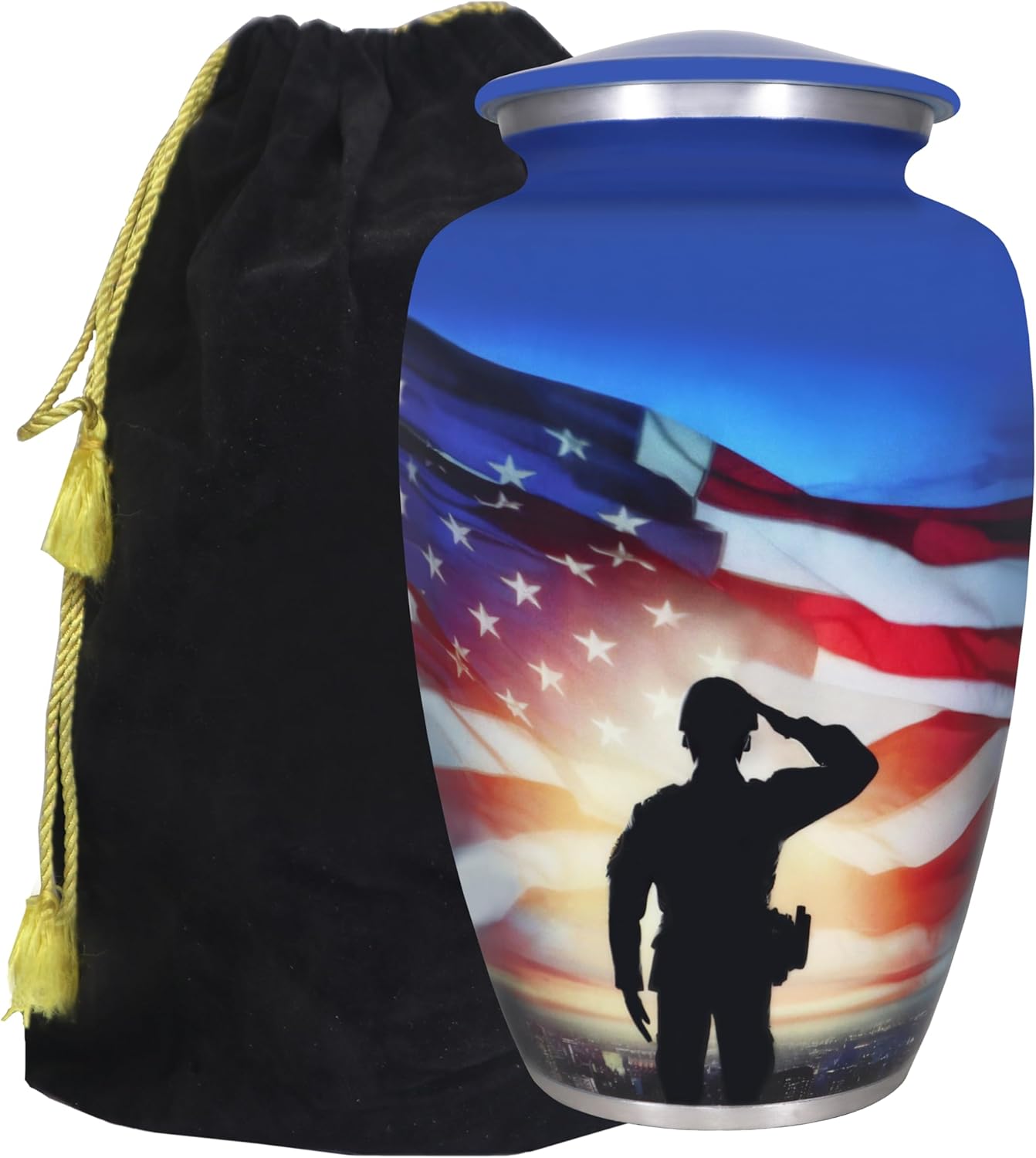 M MEILINXU Cremation Urn for Ashes Adult Male & Female, Urns for Human Ashes Adult Man & Women, Funeral Decorative or Burial, Patriotic Flag, Veteran, Military Urns Army - Full Size