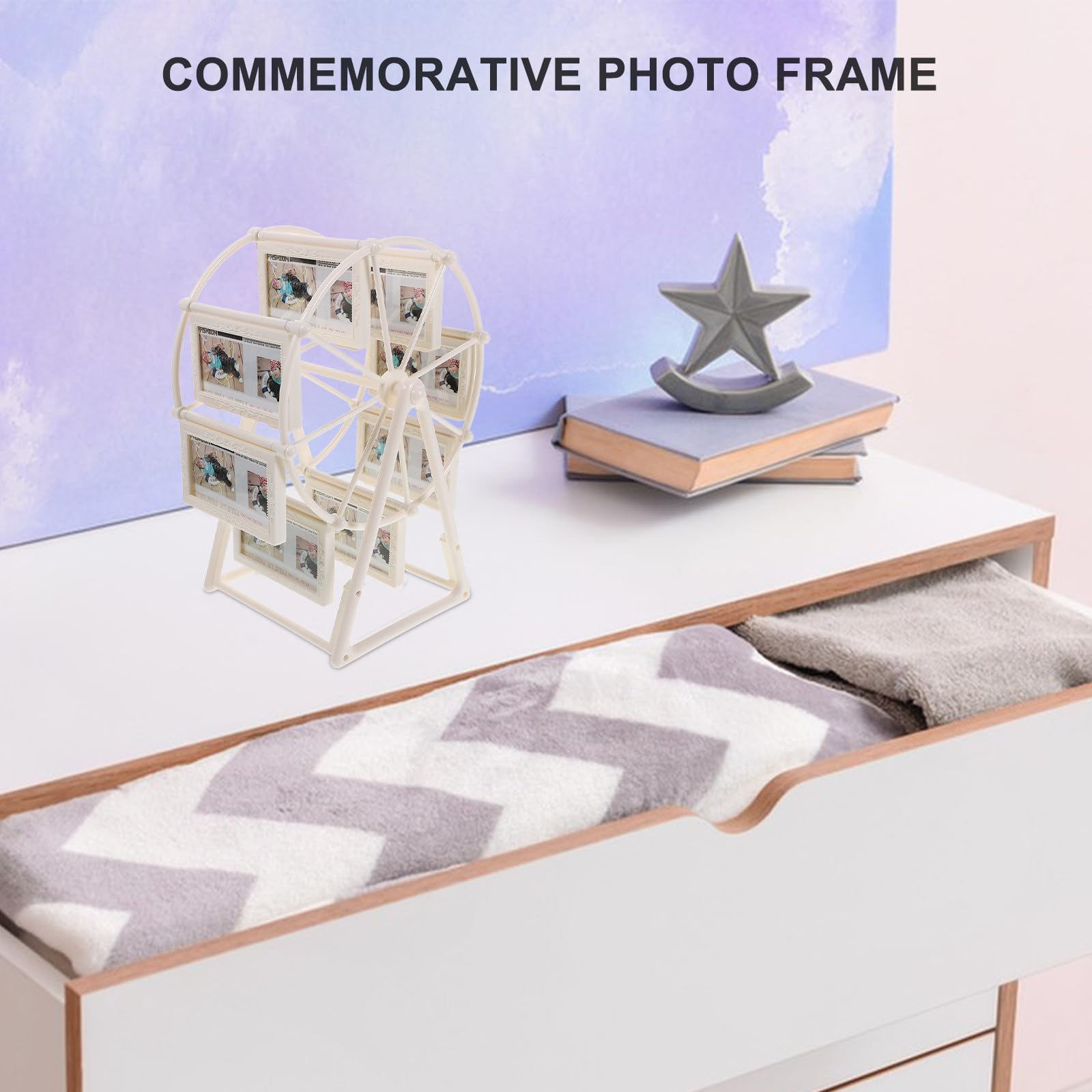 PACKOVE Drehbarer Riesenrad Fotorahmen aus Abs, Weiß, Tischdeko | Kreatives Design in Einzigartiger Form, Schützt Fotos vor Schäden, Passend für Schreibtisch und Weihnachten