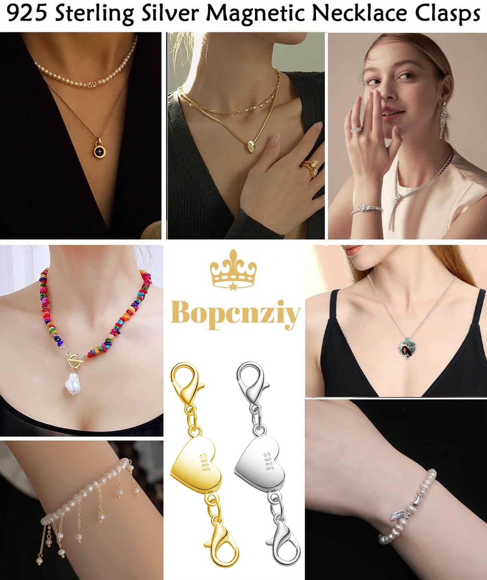 Magnetische Halskettenverschlüsse und Verschlüsse, 925er Silber, doppelte Karabinerverschluss, magnetische Halskettenverschlüsse für Armband und Halskettenverlängerung (5 Gold + 5 Silber)