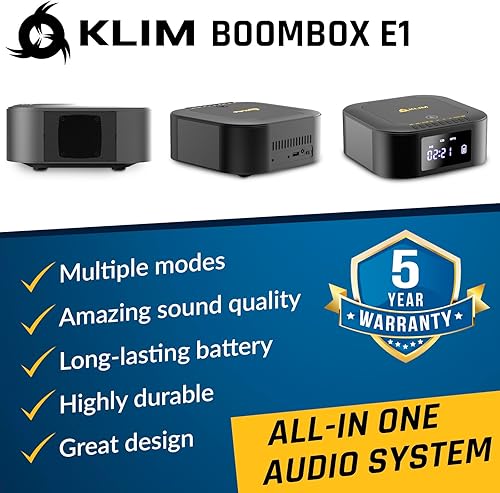 Miniatura 2 de KLIM Boombox E1 - Reproductor de CD portátil con subwoofer - Bajo extra, Bluetooth, radio FM, USB, AUX, MP3 - Batería recargable, modos con cable e