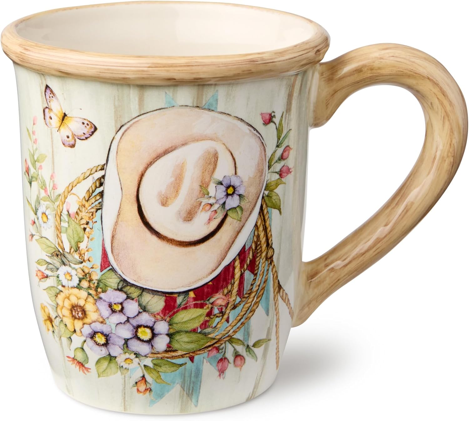 Rosewood 14-Ounce Mugs, Set of 4, Assorted Western Designs with Floral Cowboy Boots, Highland Cow, Cowboy Hat & Steer Skull, Durable Ceramic, Perfect for Coffee, Tea & Rustic Farmhouse Décor