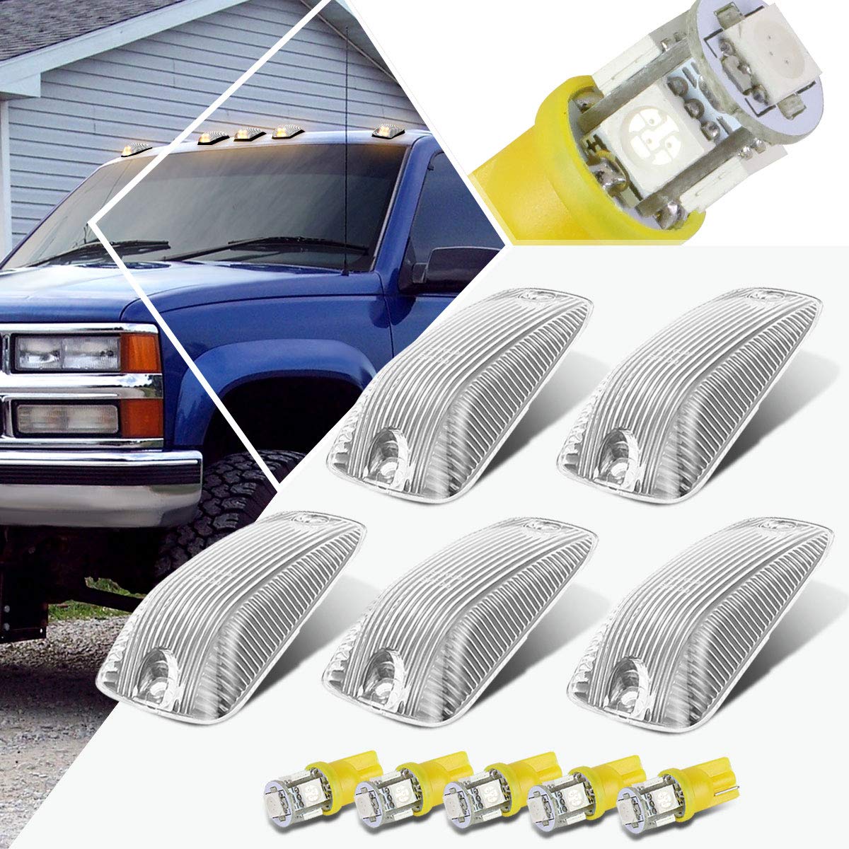 Amazon.com: PM PERFORMOTOR 5Pcs White LED Cab Top Roof Running