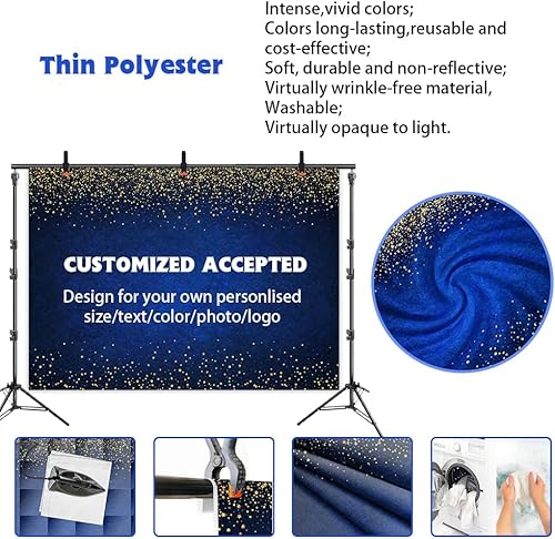 Miniatura 9 de Telón de fondo de cumpleaños azul oscuro de 7 x 5 pies, telón de fondo de cumpleaños azul marino y dorado, fondo de fotografía azul oscuro con