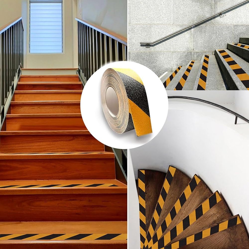 Cinta de peligro, cinta antideslizante, cinta adhesiva antideslizante de seguridad para escaleras, 4" x 16", para interior y exterior, cinta antideslizante, amarilla y negra, cinta de tracción t