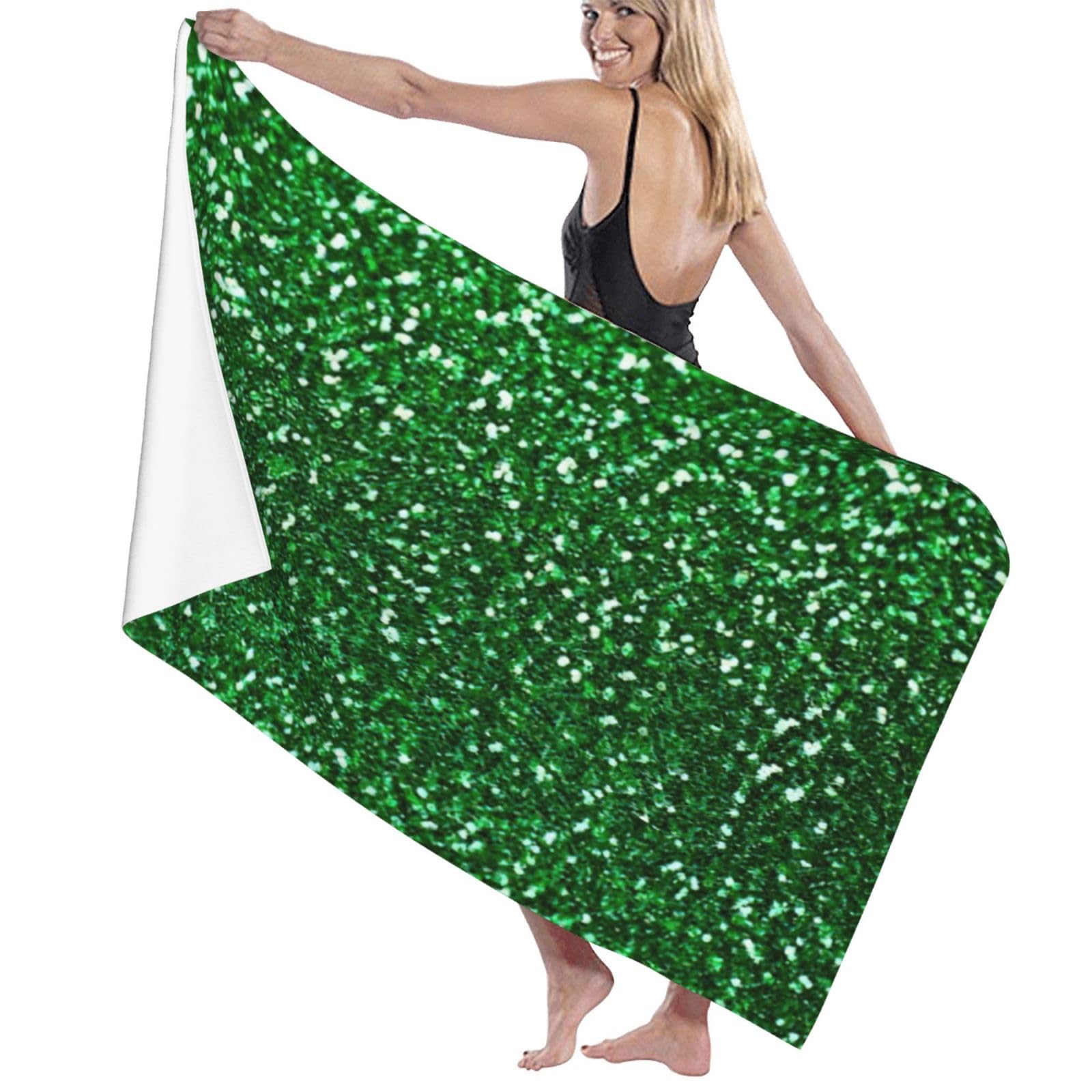 Serviettes de plage vertes à paillettes pour adultes, séchage rapide, douces, légères, pour salle de sport, piscine, hôtel, extérieur