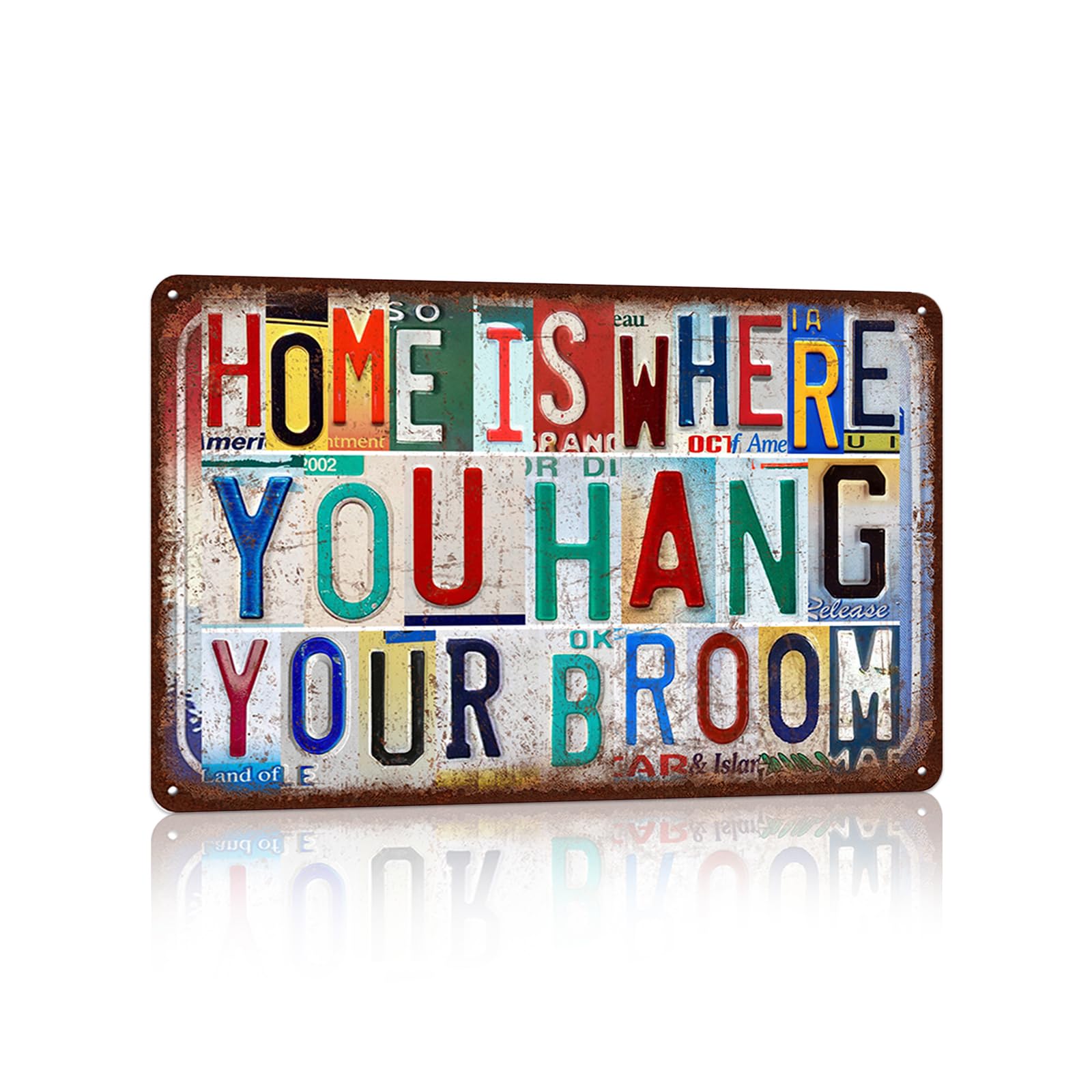 peiyeety Vintage Wall Decor Inspirational Quotes Metal Sign Tin Signs Poster - Home Is Where You Hang Your Broom