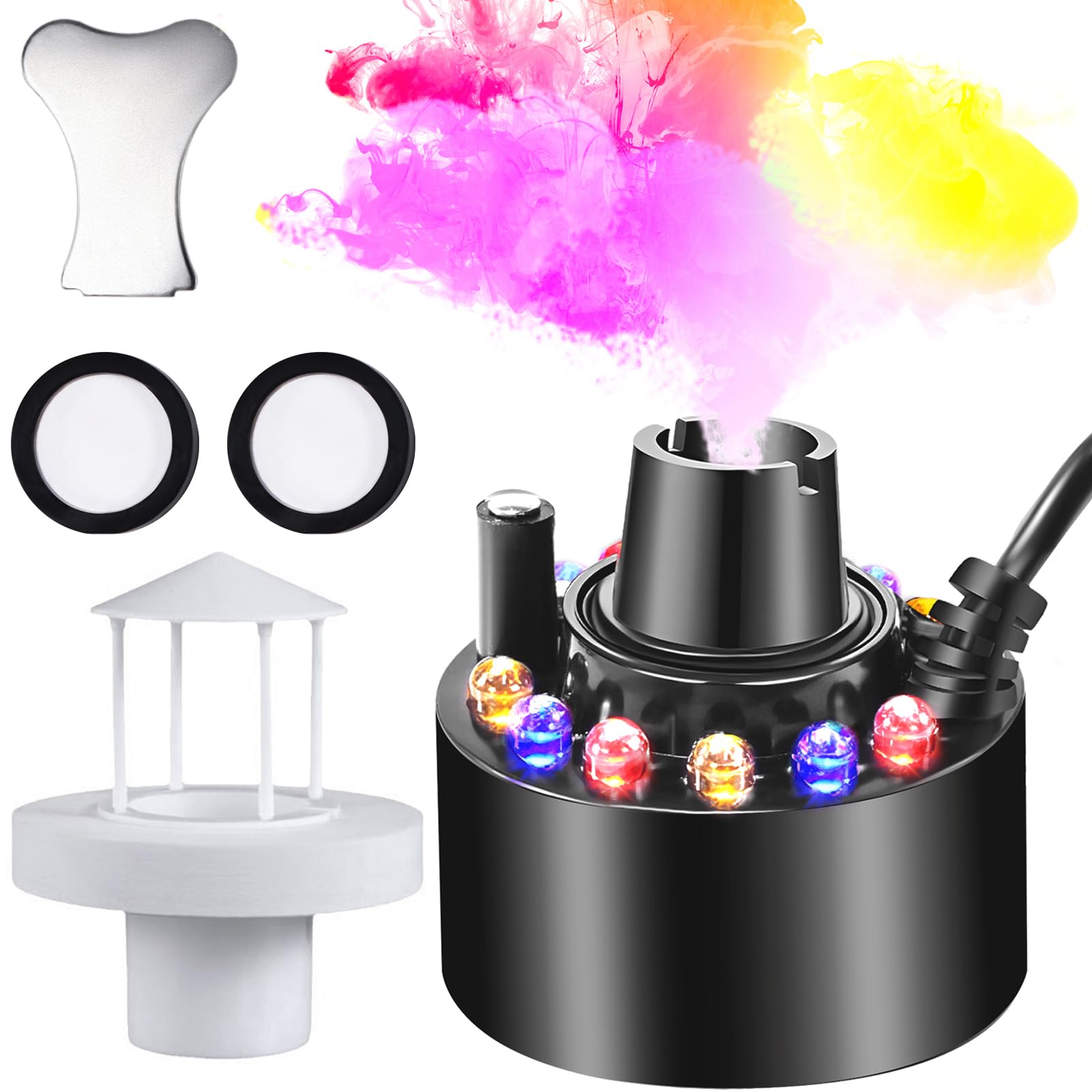 Joycabin Ultradźwiękowy nebulizator, mini maszyna do wytwarzania mgły, 12 diod LED, do wytwarzania mgły, mgły wodnej, nawilżacz powietrza na Halloween, fontanna, fontanna wodna, krajobraz doniczkowy,