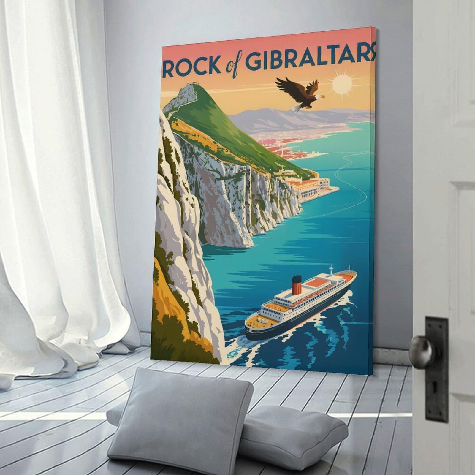 Junmoney Rock of Gibraltar Travel (2) Decorative Wall Artwork, 24x36inch(60x90cm), for Home Lounge, Bedroom Or Reading Nook, Eye Catching Artwork for Blank Walls