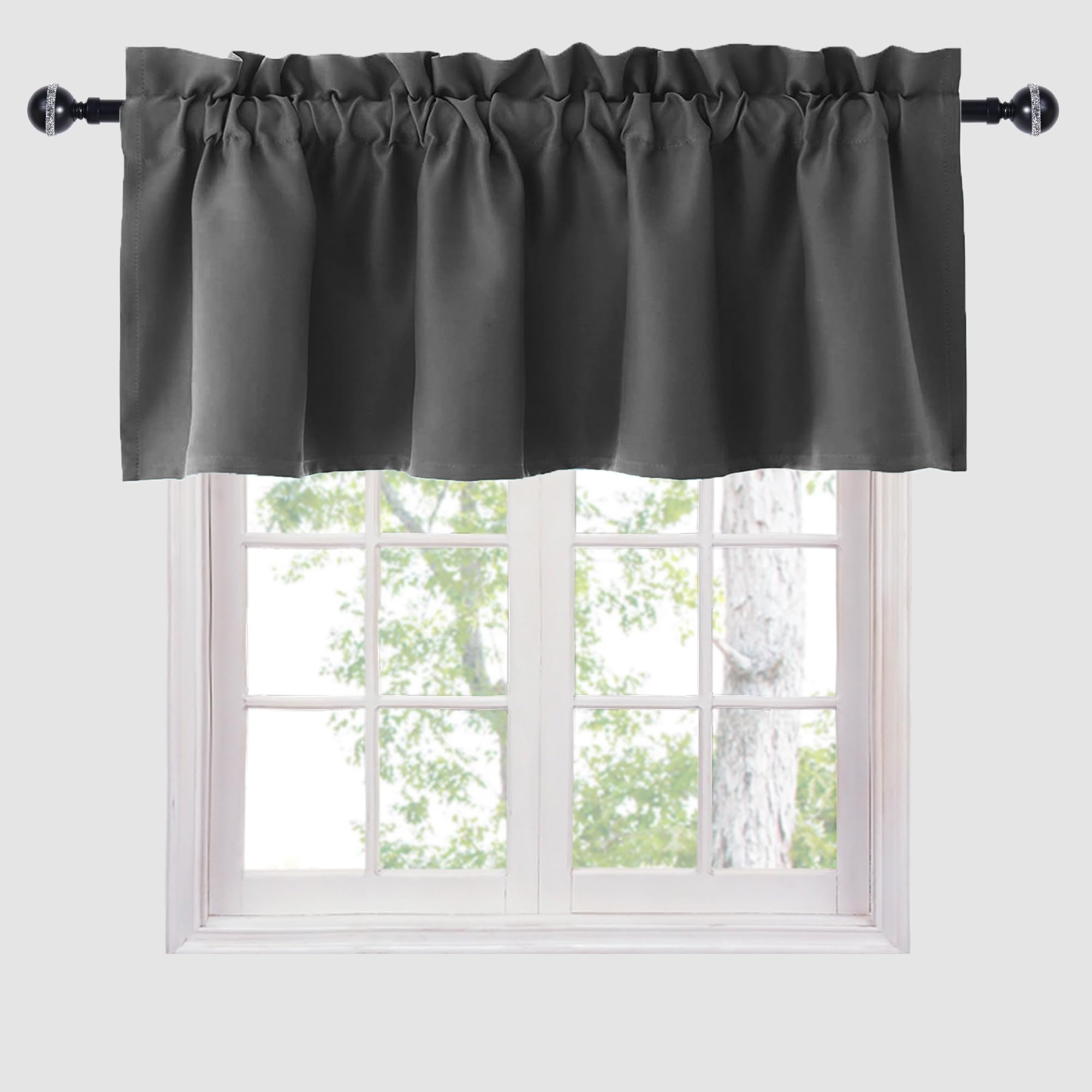 Hiasan Valance Curtains for Kitchen Blackout Thermal Insulated Solid Window Curtain Valance, Dark Grey, 42 x 18 Inches, 1 Panel