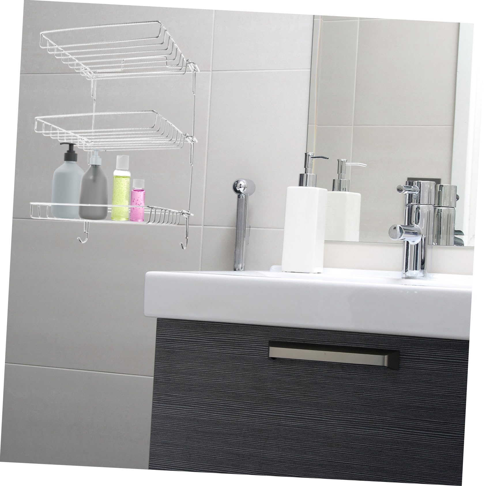 Toyvian Portaoggetti da Parete in Acciaio Inossidabile Argento, Scaffale da Bagno Pieghevole con Fondo Cavo, Organizzatore Salvaspazio per Cosmetici e Prodotti per L'igiene