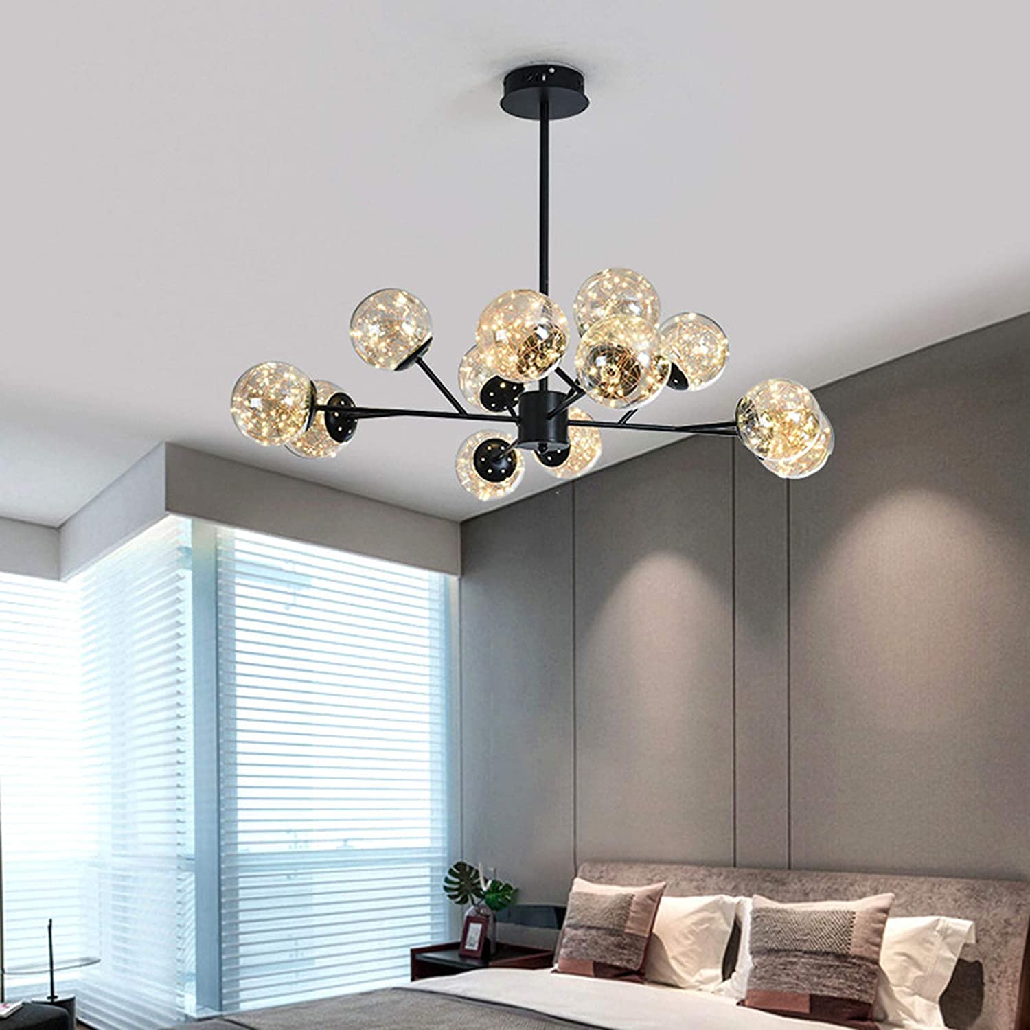 Nowoczesna lampa wisząca LED z możliwością ściemniania, czarna lampa sufitowa, współczesny żyrandol do jadalni, salonu, sypialni, przedpokoju, restauracji - trzykolorowa zmienność