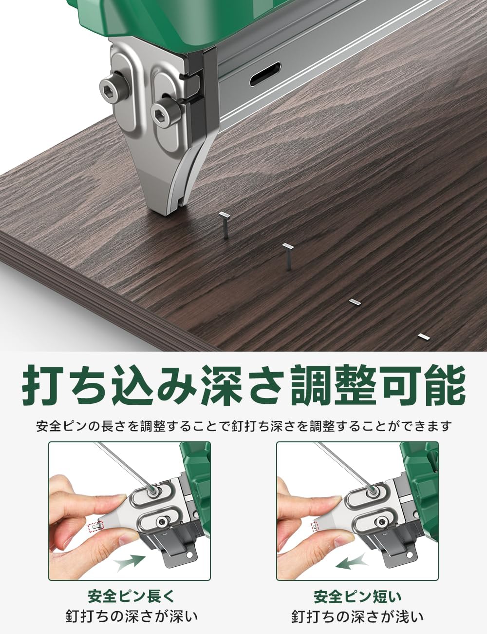 Diagram showing fastener driving depth adjustment