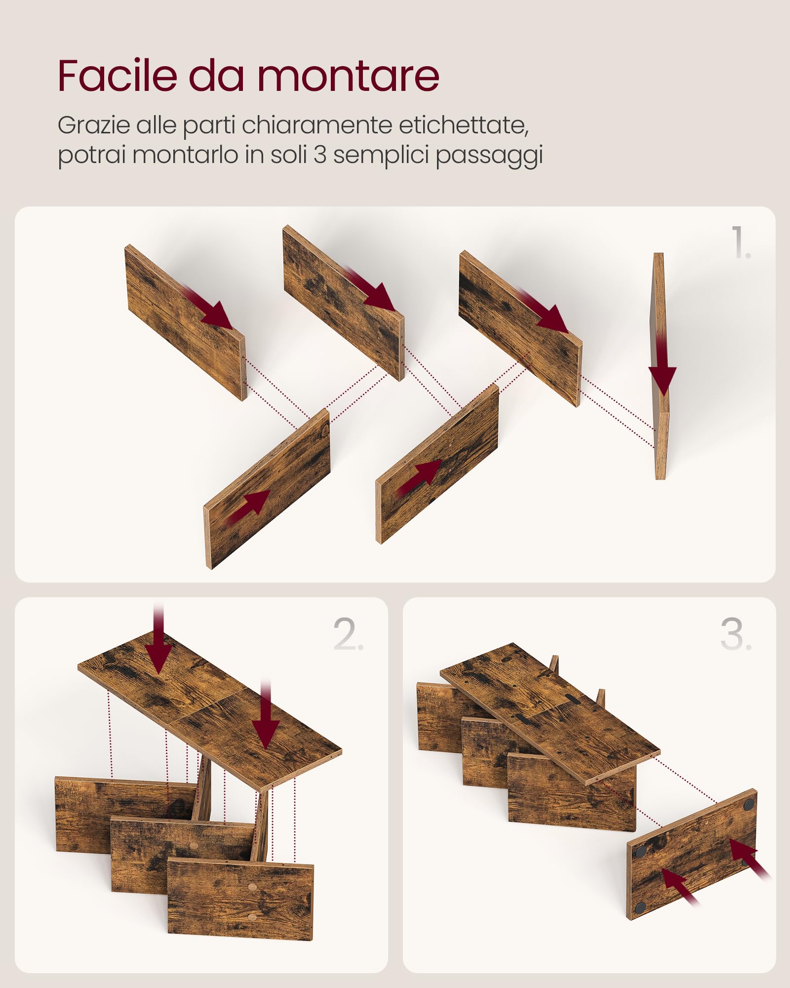 VASAGLE Libreria Scaffale ad Albero a 5 Ripiani, Salvaspazio, Libreria Verticale, per Camera da Letto Soggiorno Studio Ufficio, Marrone Vintage LBC183X01