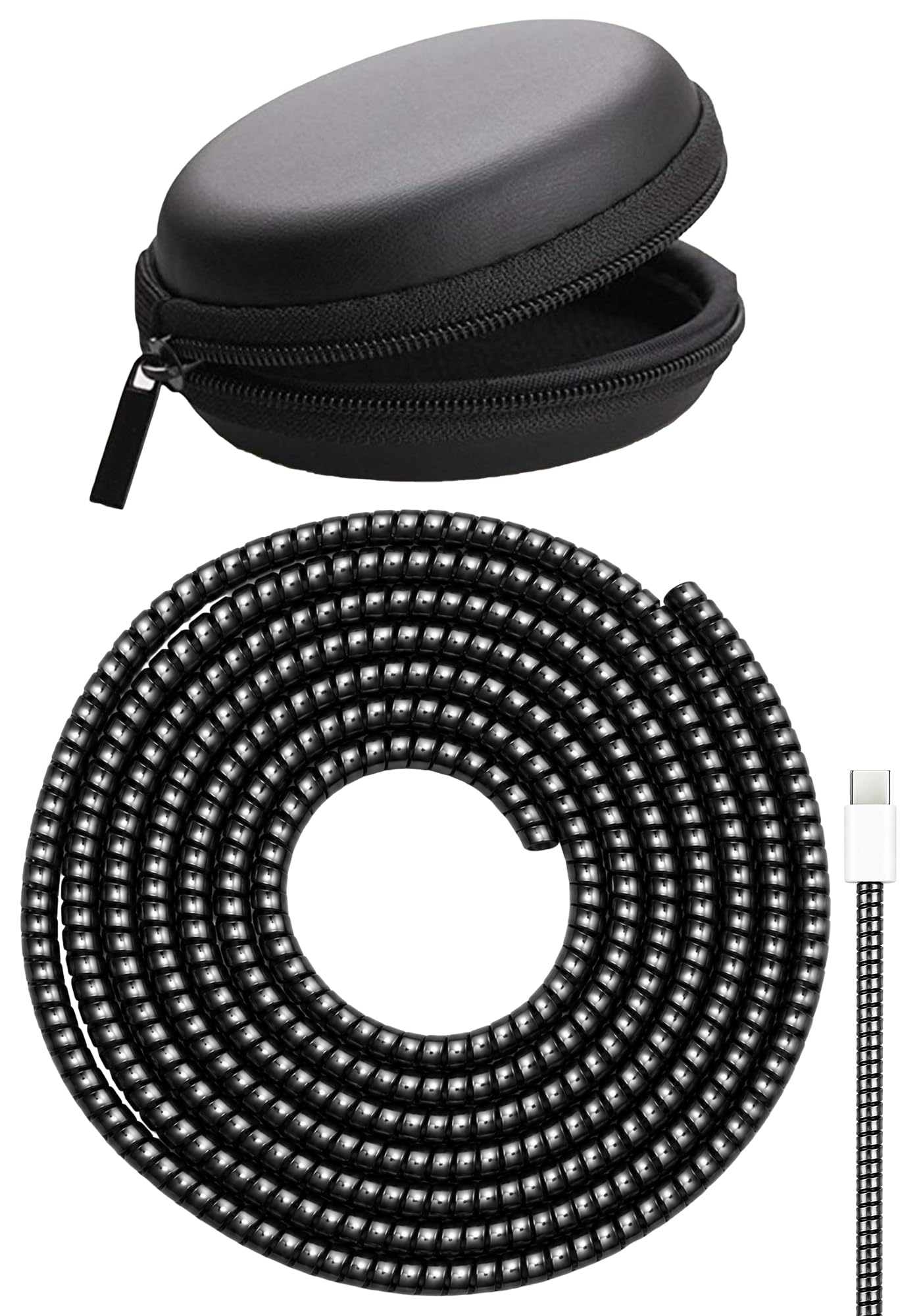Sprial Cable Protector with Storage Black Pouch | Charger Cable Protector for Type-C, iPhone, Earphones & USB | Flexible Full Length Cable Saver with Multi Use Organizer Pouch (Black) | cable protector for type c-image-45