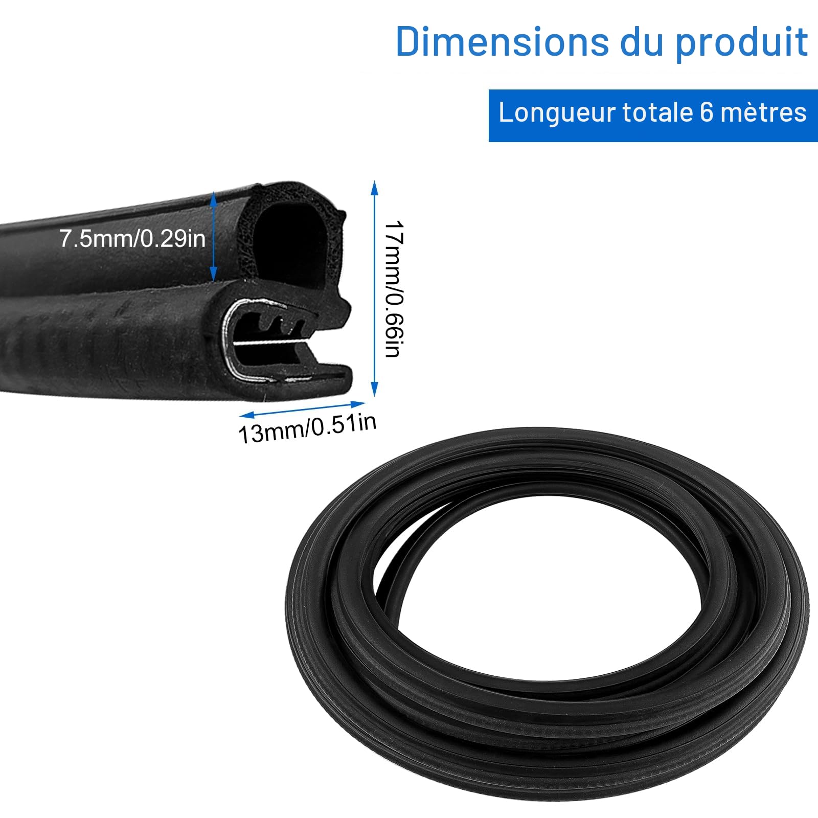 Joint en caoutchouc 6 m - Protection des bords - Pour porte de véhicule, camping-car, bateau