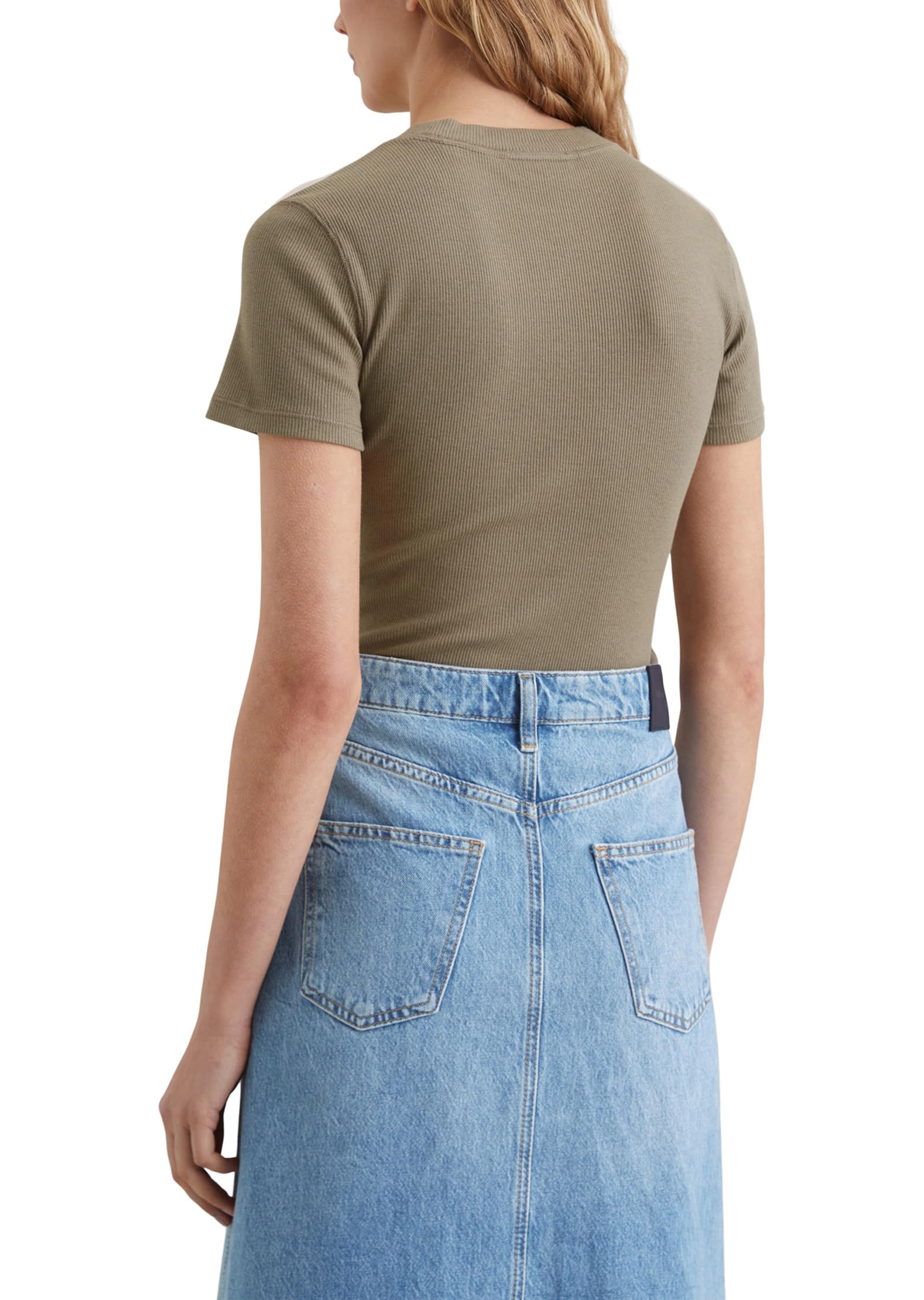 Marc O'Polo Denim Damen T-Shirt mit Rundhalsausschnitt Slim Fit, Grün (Dusky Green), XL – Ansicht 4