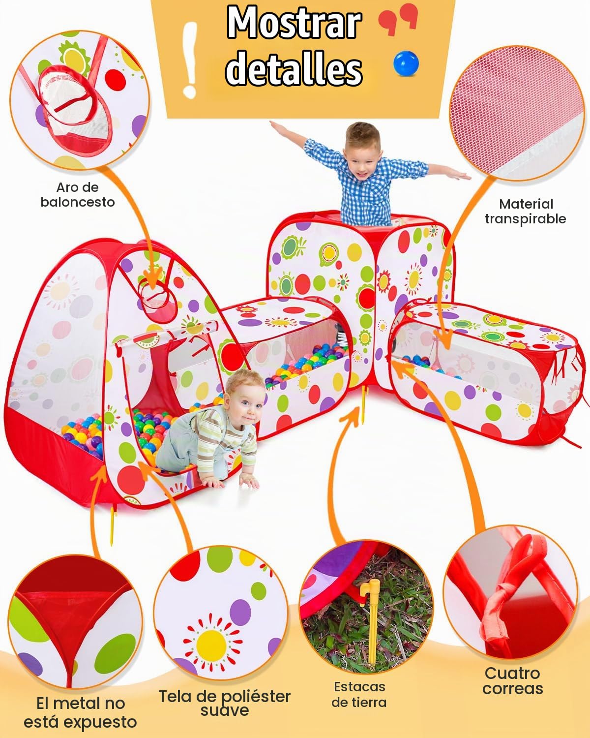 MAIKEHIGH Tunel de Juego Infantil, 4 en 1 Pop Up Tienda Campaña | Plegable Piscina Bolas Bebe Parque Jardín Exterior Interior Juguetes Niños Niñas Regalos
