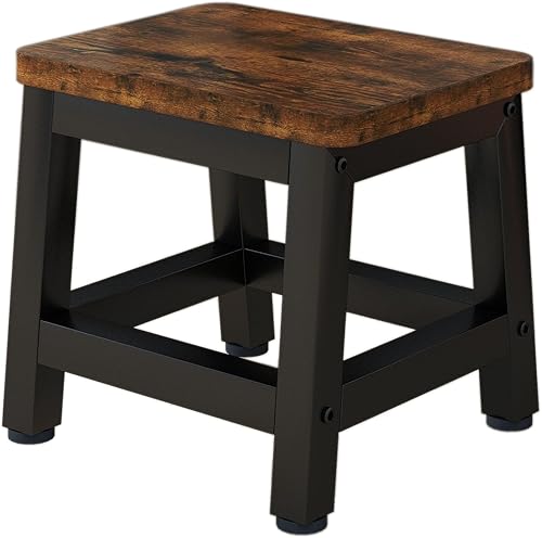Miniatura 10 de IBUYKE Taburetes de madera de un solo paso para niños y adultos, con marco de metal, soporta hasta 500 libras, taburete de pie de noche para