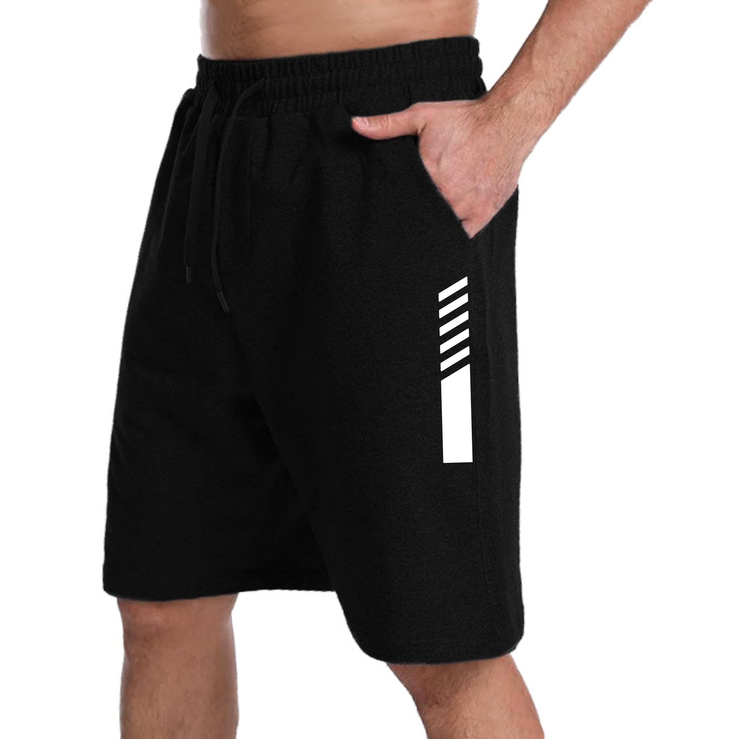 KART BLACK Plus Sizes Men's Cotton Knee Length Shorts (XXL,3XL,4XL,5XL,6XL,7XL,8XL Shorts) | Stripe Printed Shorts | Casual and Night Wear Mens Shorts