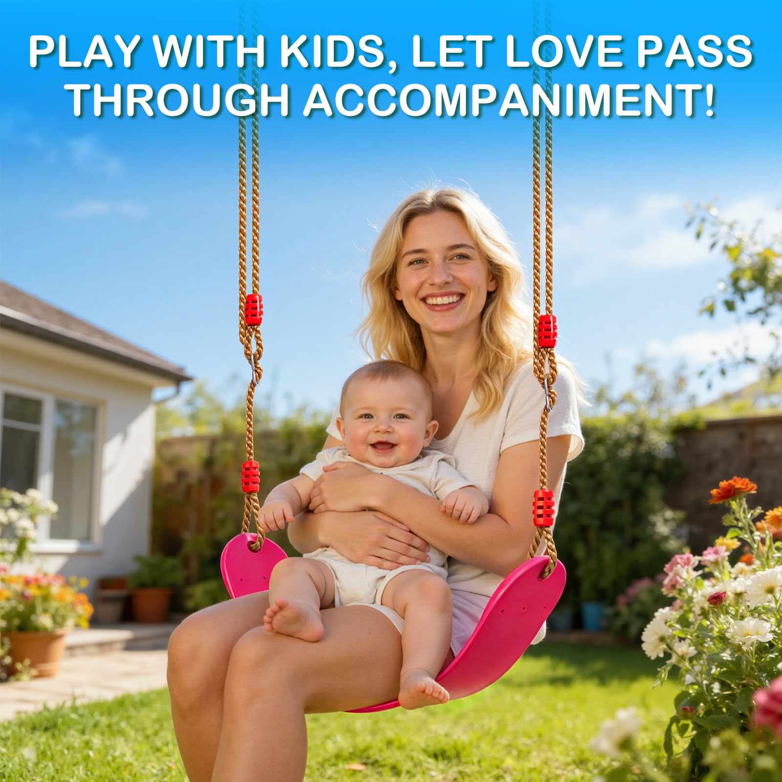 EXTSUD Columpio al Aire Libre, Columpio elástico para niños EVA Suave Tablero en U Asiento Mecedora Asiento Mecedora jardín Juguetes niños Rosa