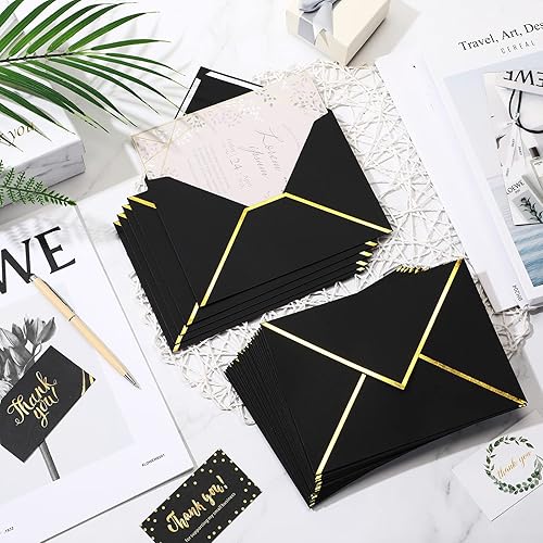 Miniatura 7 de Epakh 100 sobres de invitación de boda A7 para el día de San Valentín, 5 x 7 pulgadas, con borde de lámina dorada con solapa en V, sello