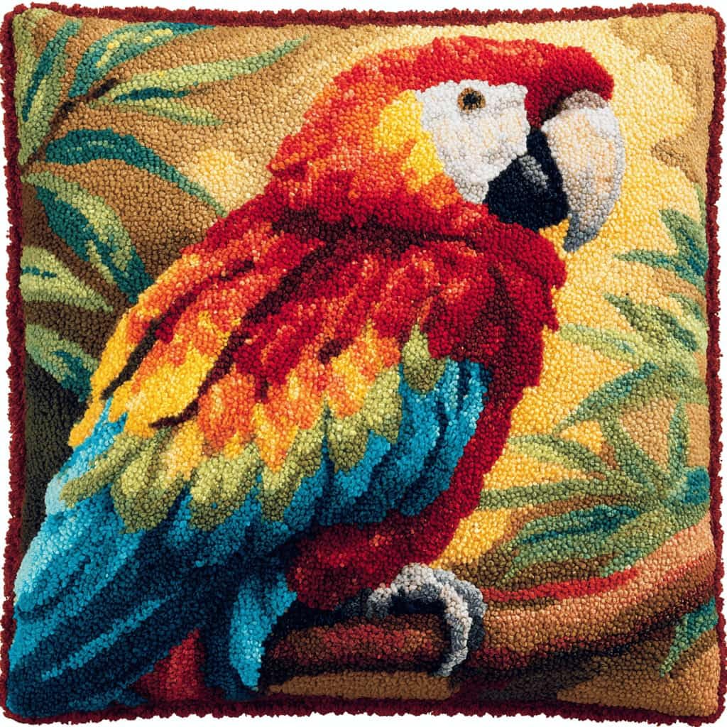 Kitquiver Latch Hook DIY Pillow Kit,Parrot Handmade Cushion Cover 43X43Cm