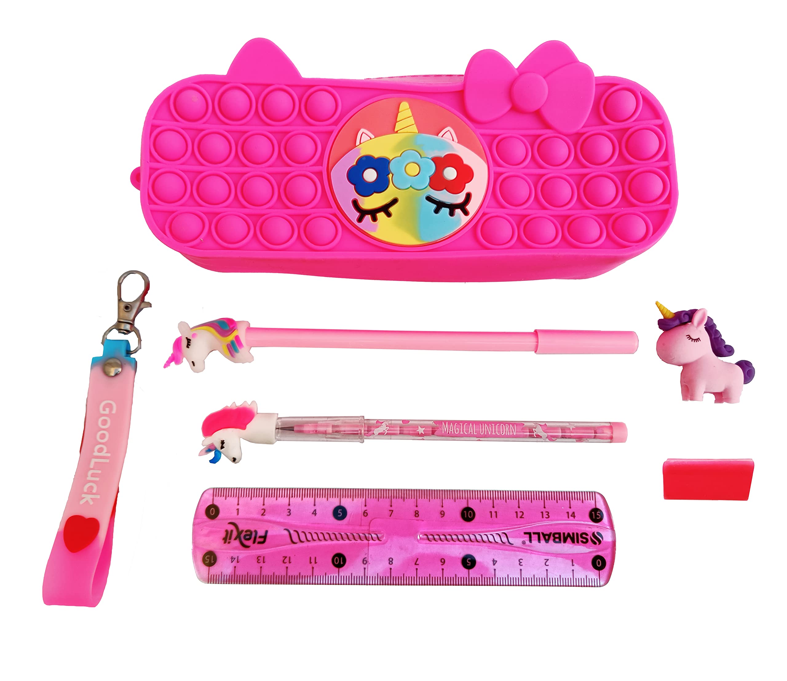 S4SQUARE ENTERPRISE ® Popit Unicorn Pouch Combo | Unicorn Popit Pouch, Unicorn Pencil, Unicorn Pen, Unicorn Eraser, Flexible Scale, Keychain, Normal Eraser (Pack of 7 Items) | (B0BS9DY7V9) Amazon Price History, Amazon Price Tracker