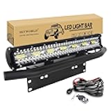 SKYWORLD LED Light Bar 20 inch 420W LED Off Road Driving Lights, License Plate Mount Bracket Holder with 12V Strobe Remote Control Wiring Harness for Tractor Truck 4x4 Vehicles Exterior Car Lighting