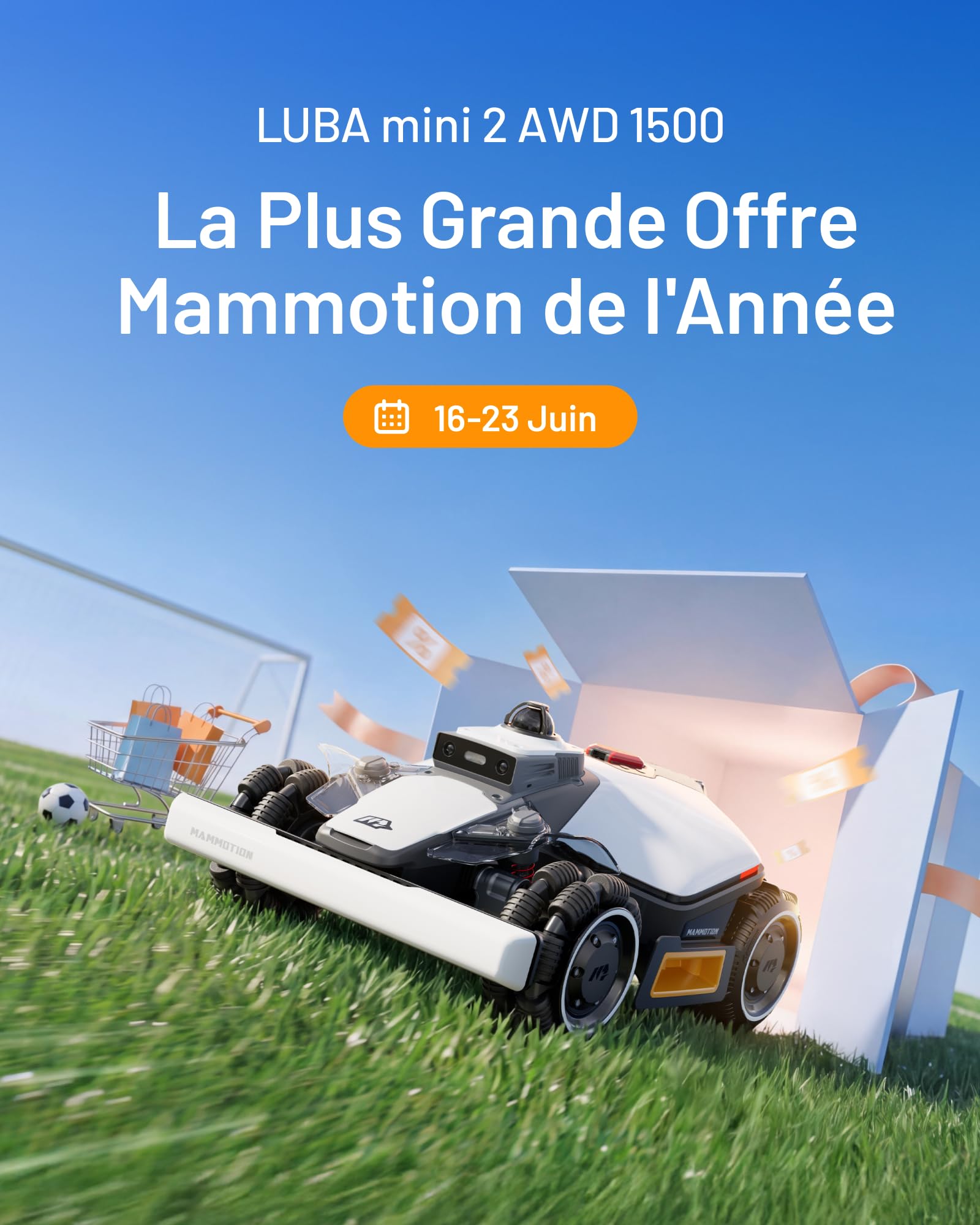 MAMMOTION LUBA Mini 2 AWD 1500 Robot Tondeuse, 360° LiDAR & Double Caméra IA, Disque de Bordure, Hauteur Auto, Pente 80%, DropMow, Auto Cartographie Multi-Zones