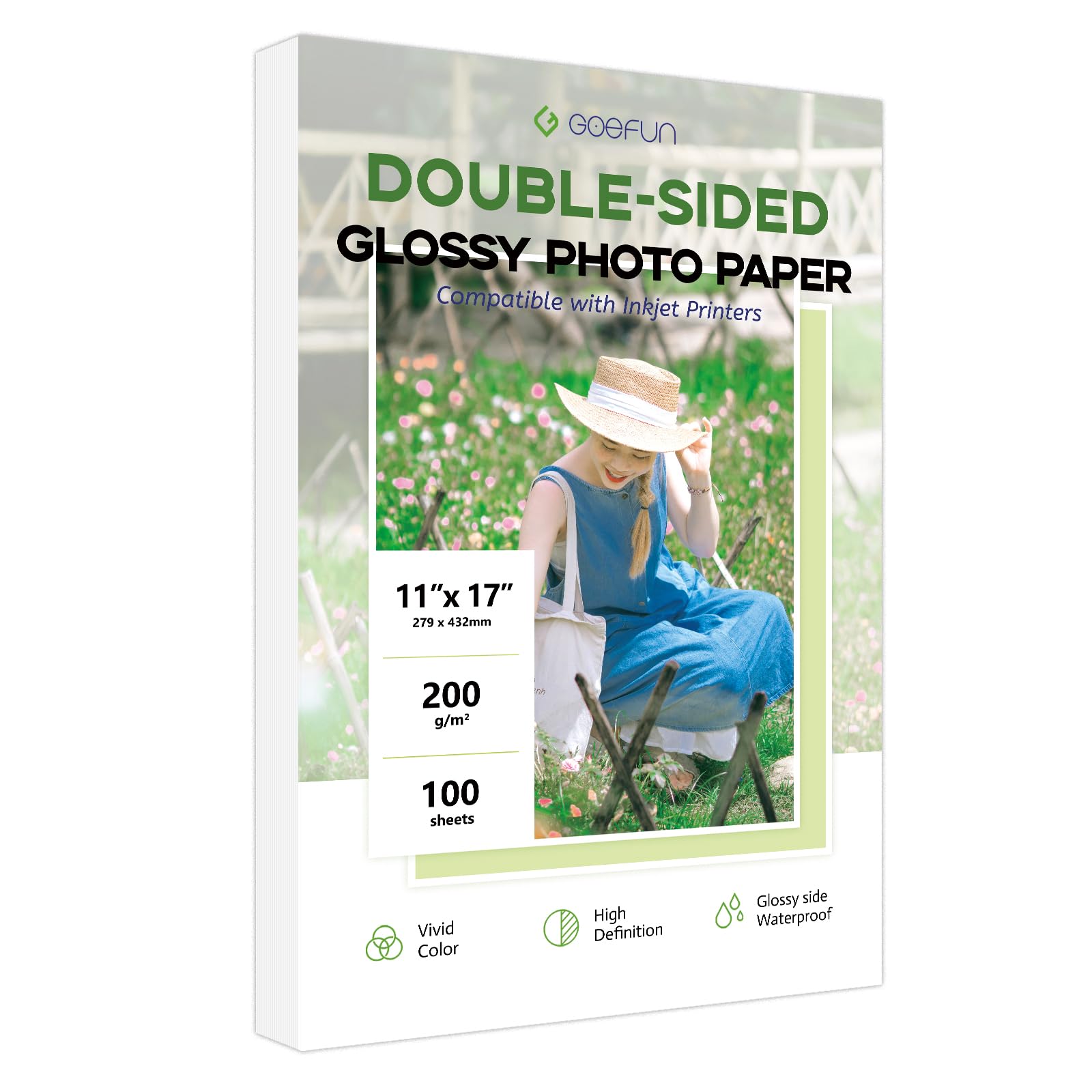 Double Sided 11x17 Glossy Photo Paper, 54 LB Inkjet Photo Paper 100pack