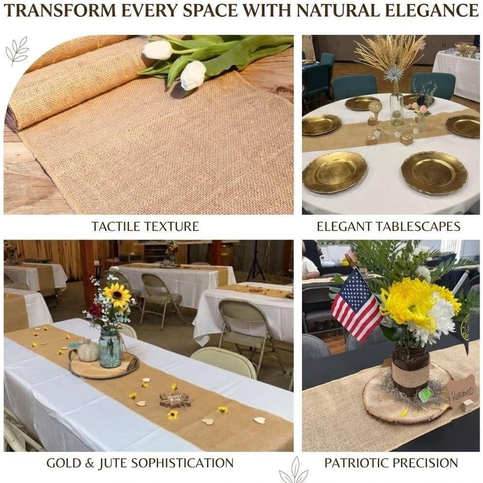 6 Pack Natural Burlap Table Runners (12 x 72 Inch) | Rustic Jute Table Runners for Wedding, Farmhouse, Thanksgiving, Coffee Table Decor Cover, Fall Décor & Parties