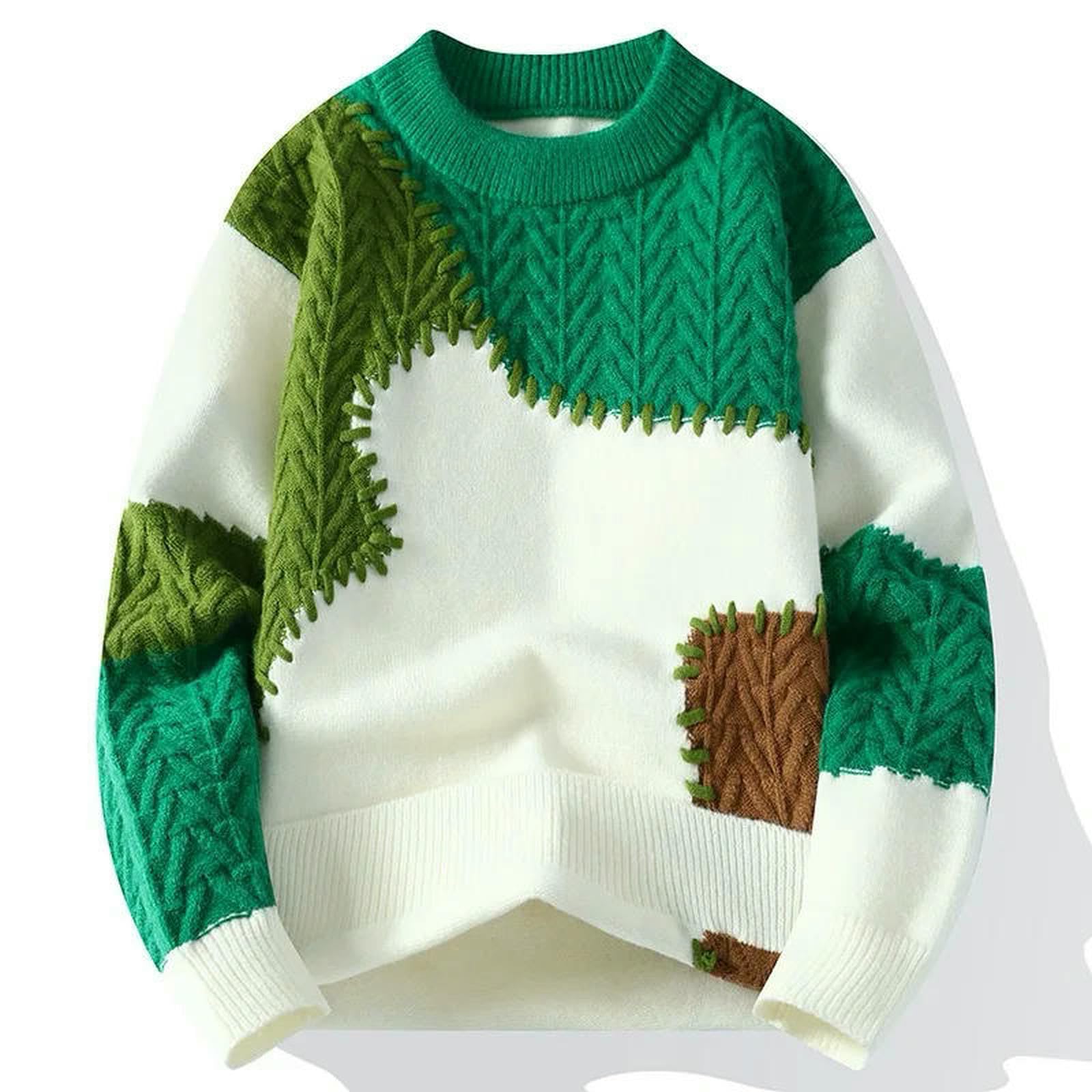 Maglione Uomo Moda Invernale Patchwork Pullover Casual in Maglia Spesso Caldo Harajuku Maglioni Lavorati A Larghi O-Collo Streetwear Uomo-Rosso-l