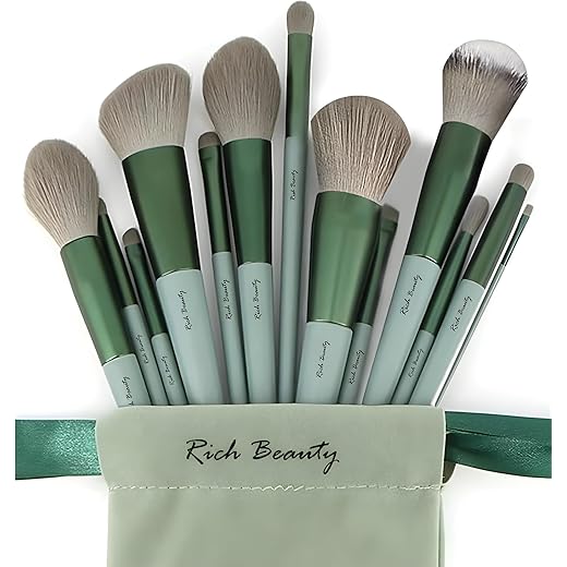 13-Piece Makeup Brush Set - Green