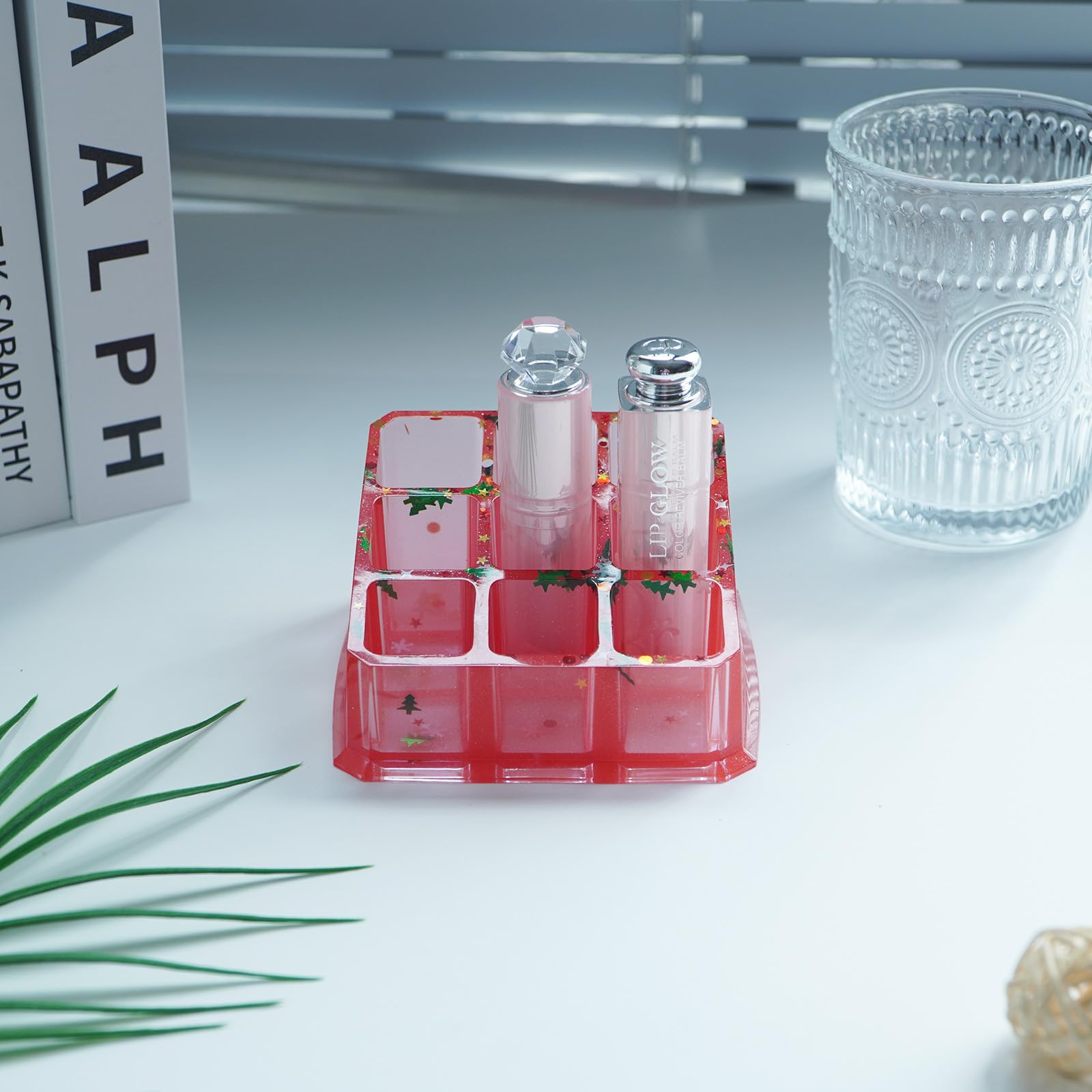 Sikyby Lipstick Holder Makeup Organizer Lipgloss Storage Acrylic Lip Stick Case Display For Vanity Brushes Bottles Pens Women Girls Gifts(Christmas)