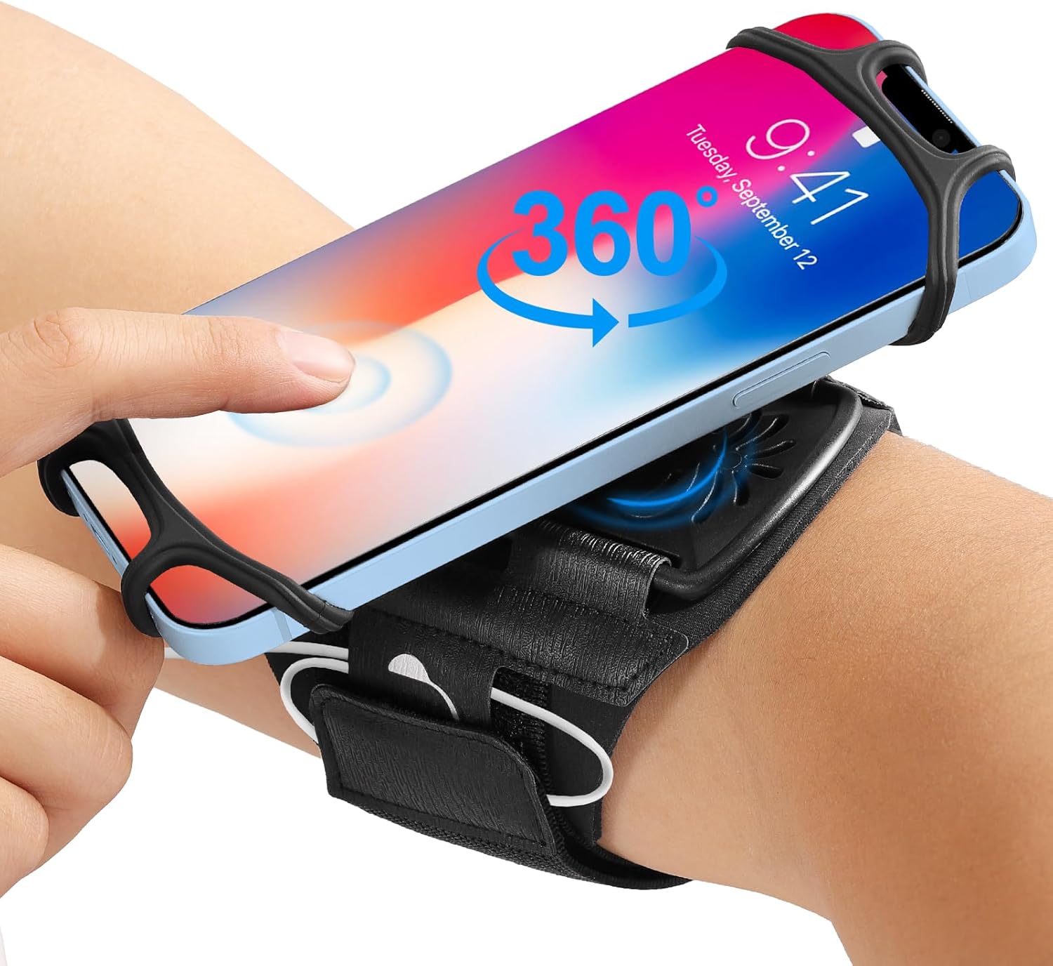 MoKo 360° Rotatable Running Armband for iPhone 16/15/14/13 Pro Max & Galaxy S24/S23 - Fits 5.8"+ Phones, Detachable Holder w/Key Pocket