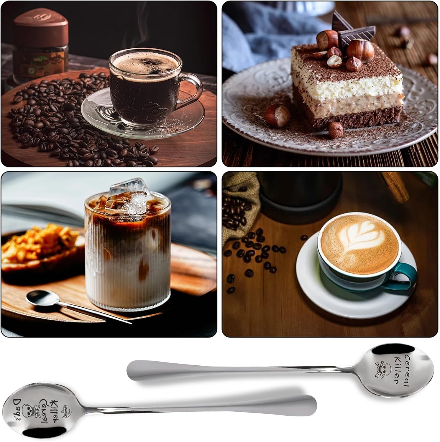 2 Packs Stainless Steel Cereal Killer Spoon Scoop Coffee Spoons, Real Deal for Cereal Lover Reusable Tea spoons Dessert Spoons Ice Cream Fruit Spoon for Home Party Restaurant Party Supplies (Silver)