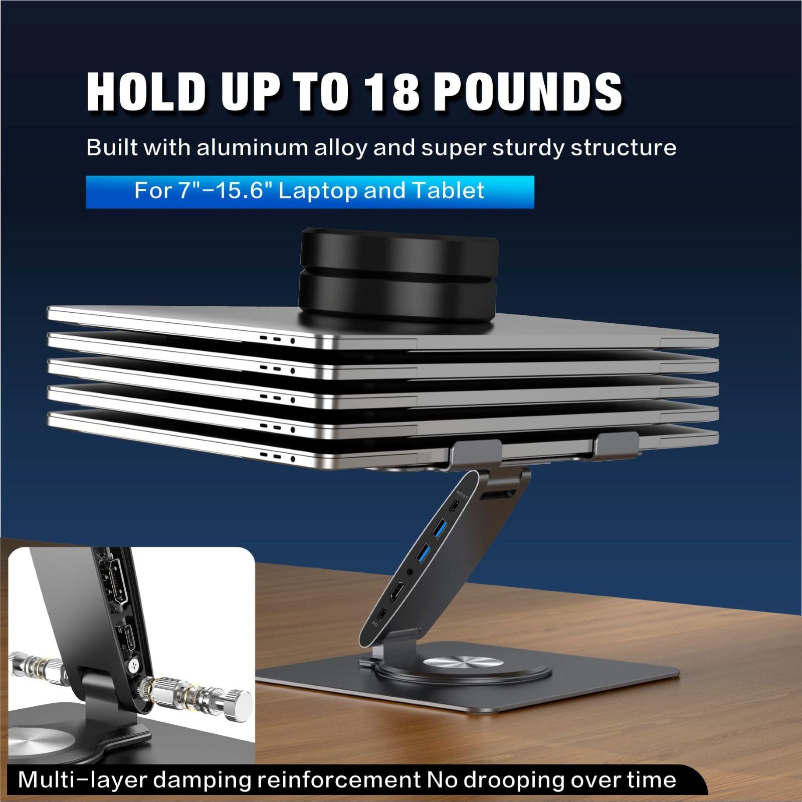 Hub USB-C Supporto per laptop con ventola, Riser per laptop in alluminio con docking station 9-IN-1, HDMI 4K a 60Hz, ricarica PD da 100 W, USB 3.0, audio da 3,5 mm, girevole a 360°, per MacBook Pro