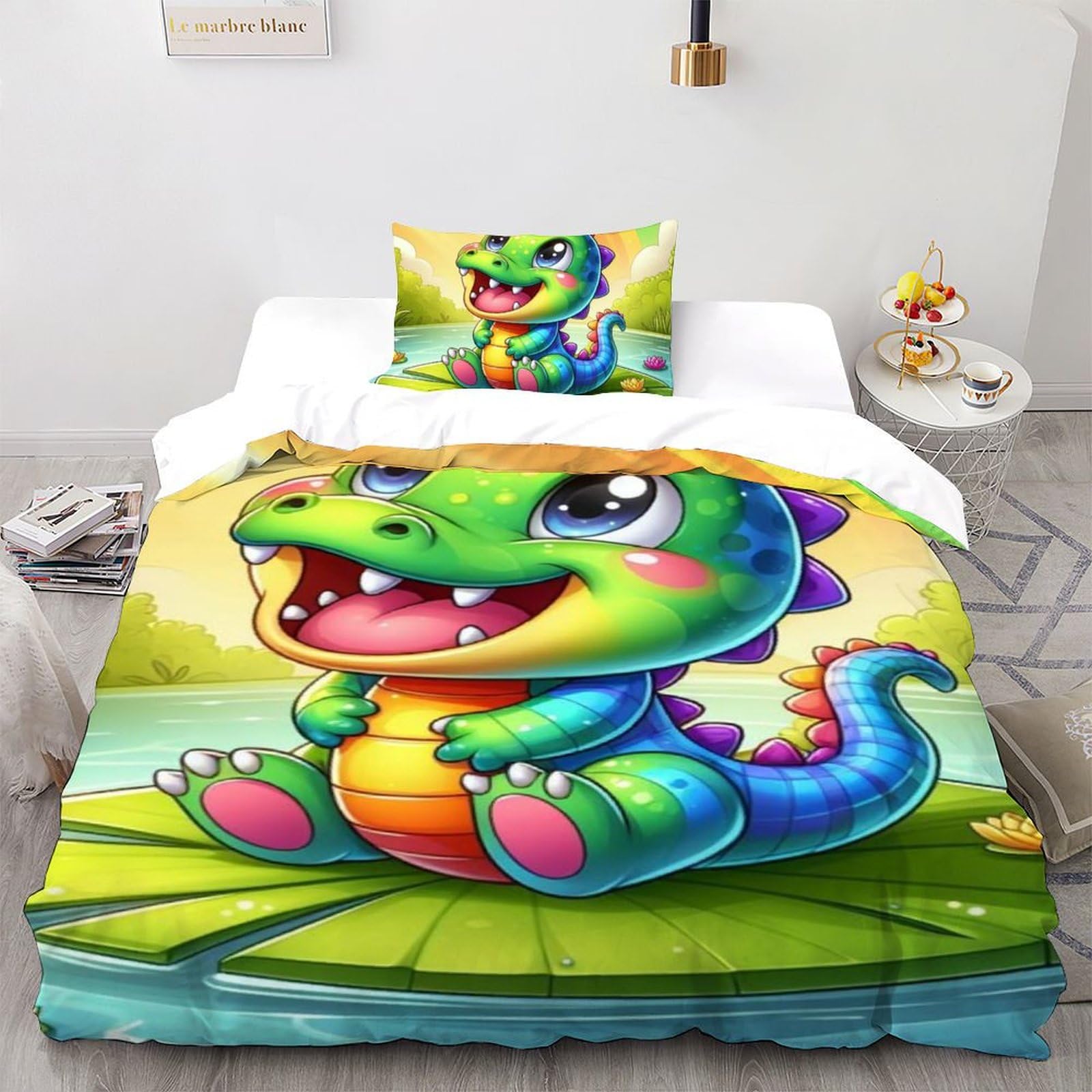 Housse de couette crocodile hypoallergénique en microfibre pour garçon