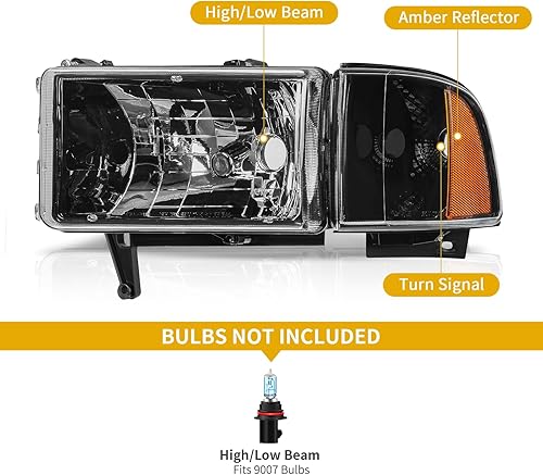 Miniatura 36 de DWVO Conjunto de faros delanteros compatible con Dodge Ram 1994-2001 1500/1994 1995 1996 1997 1998 1999 2000 2001 2002 Dodge Ram 2500 3500 de OE