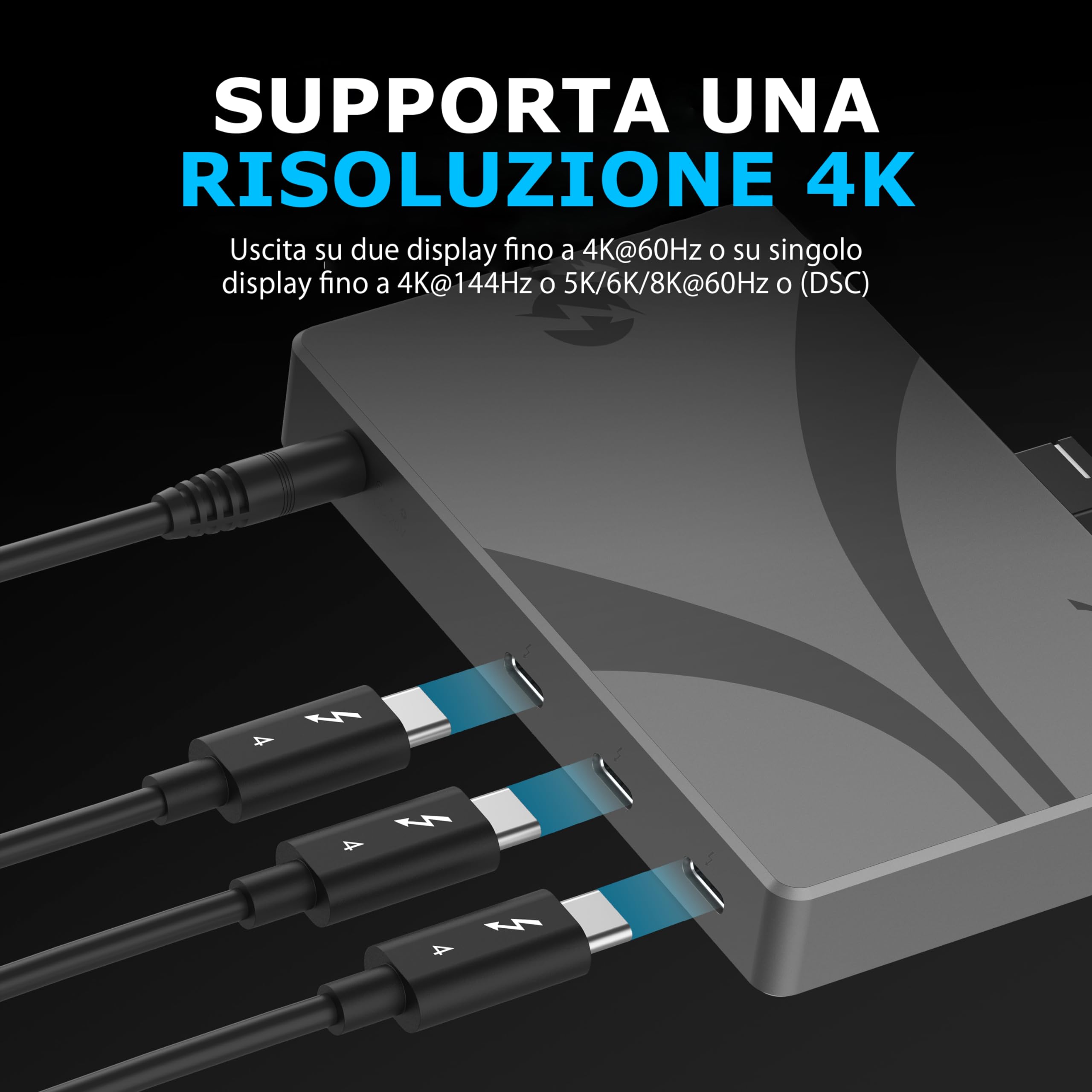 Hub Thunderbolt 4 SABRENT con ricarica a 60 W per laptop, dock USB C, supporta 2 monitor 4K 60 Hz o 1 4K 144 Hz, 5K 6K 8K @60 Hz (DSC) Cavo TB4 certificato incluso (HB-TBT4)