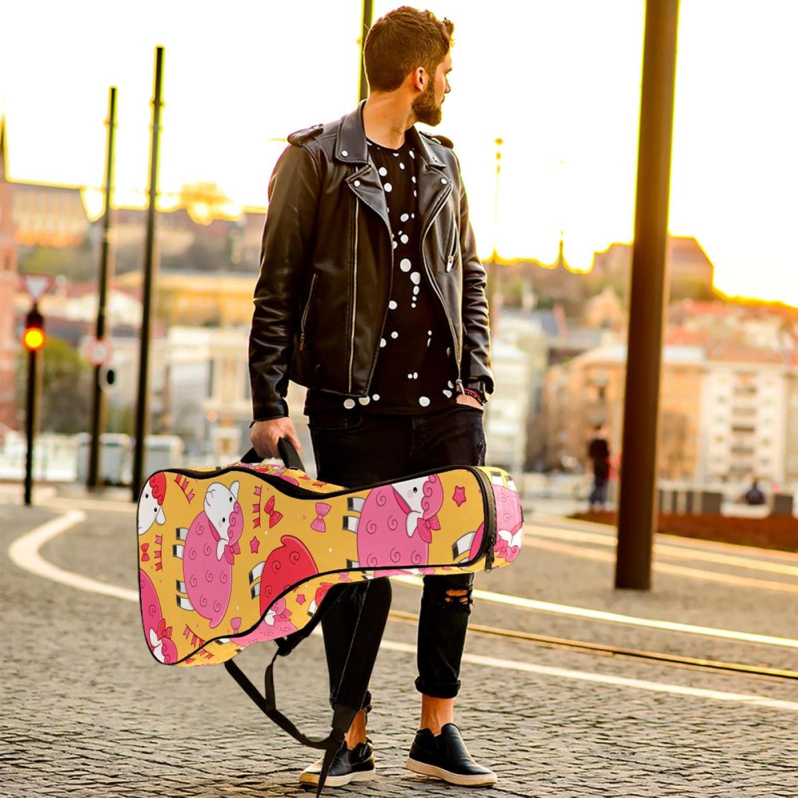Torba na gitarę akustyczną wodoodporna gitara plecak gruby miękki wyściełany płaski 'Happy Easter Bunny Egg' klasyczna gitara etui, Kolor (4), 42.9x16.9x4.7 in, Organizer do torby