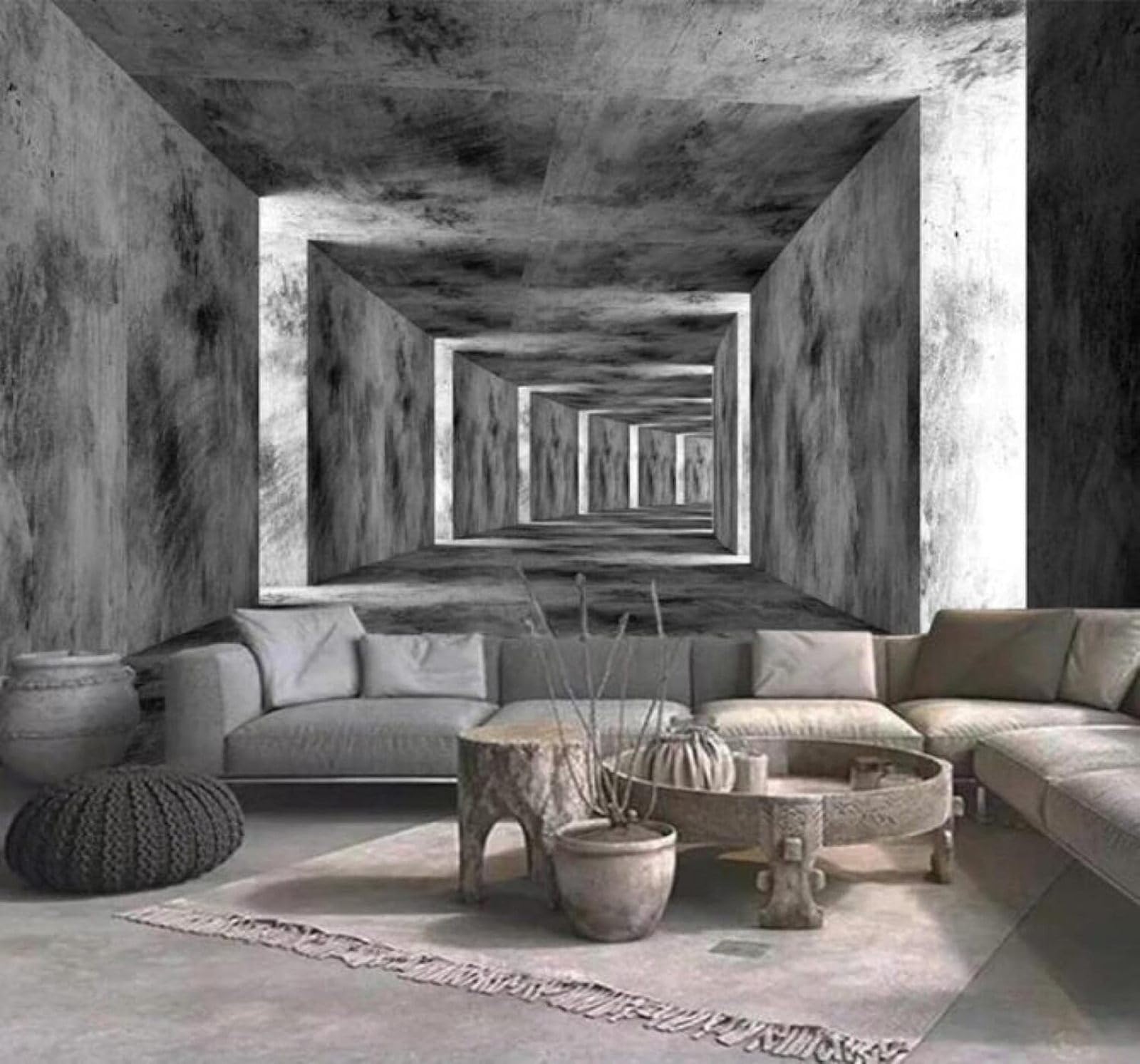 XLMING Three Dimensional Grey Concrete Wall Corridor Extending Space 3D Wallpaper Luxury Silk Study Dining Feature Sofa Grey Bedroom Living Room Tv Decorative Wall-200cm×140cm