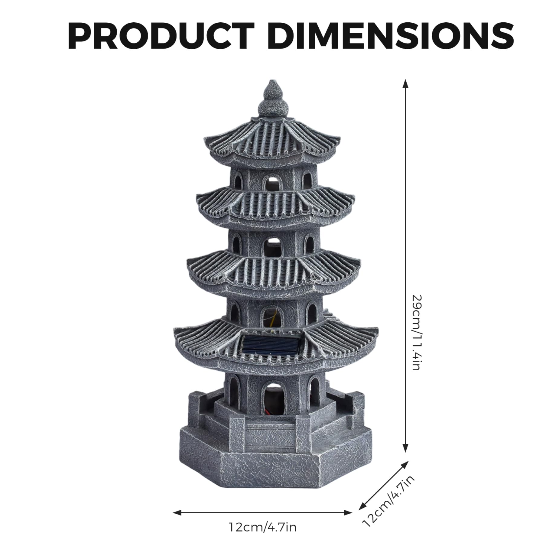 Statue de jardin pagode lanterne de pagode à énergie solaire en résine décoration jardin japonais zen extérieur pour balcon, patio, porche, cour 11, 4 x 4, 7 x , 7 pouces gris, statues, décoration j