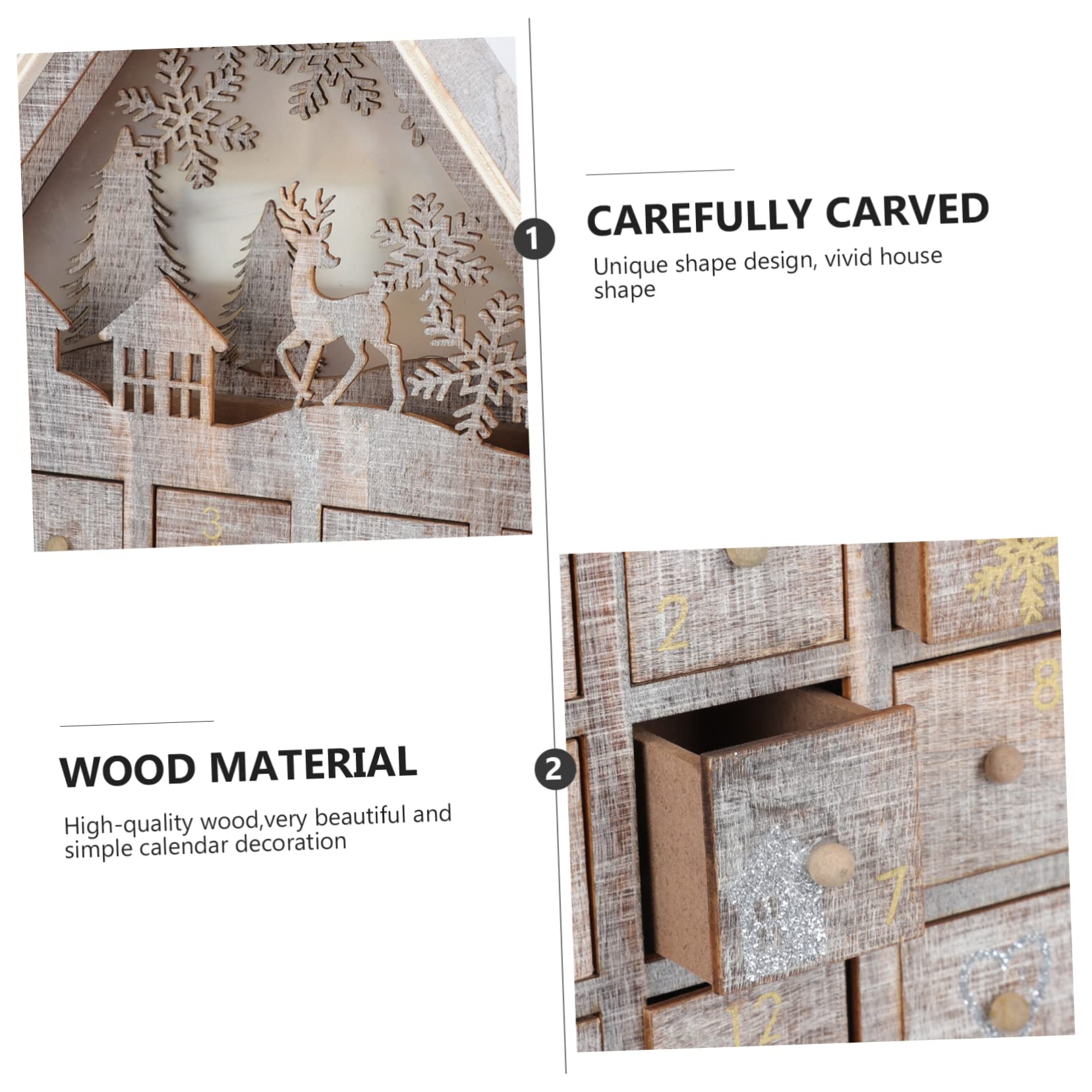 Holz Adventskalender für Junge Mädchen mit Beleuchteter Schublade Weihnachtstischdekoration aus Holz Langlebig und Stabil für Wohnzimmer und Esstisch