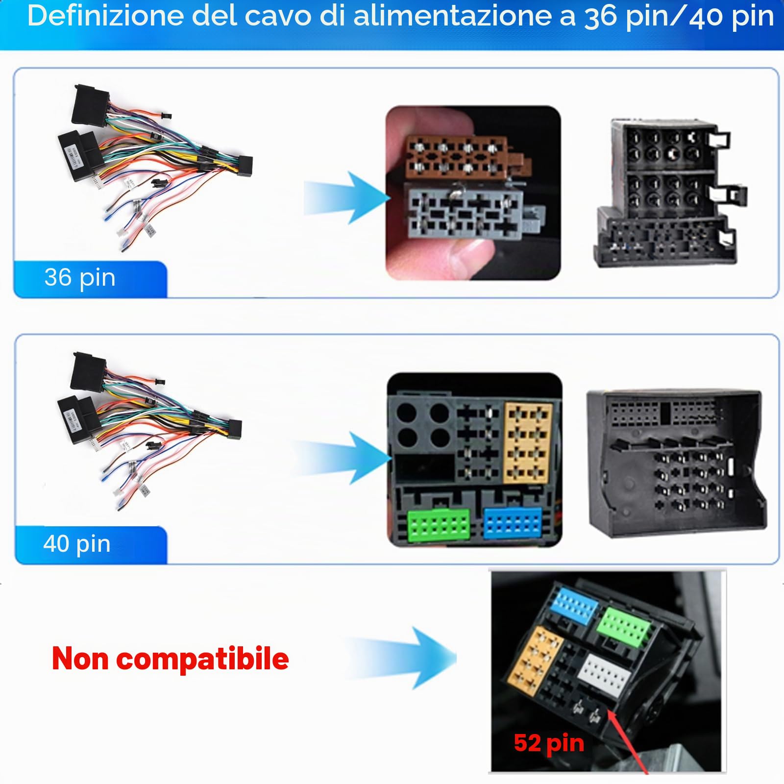 Hodozzy 36Pin e 40Pin Adattatore Cavo ISO con Canbus per VW Golf Polo Skoda Seat Touran Autoradio Standard ISO Adattatore per Android Autoradio con SWC e Cablaggio Della Linea di Controllo Retromarcia