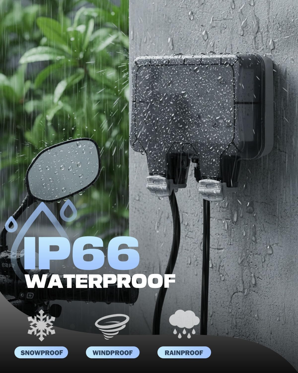 Außensteckdosen Wasserdicht 3M Outdoor Verlängerungskabel mit 2 USB Ports, IP66 Wetterfeste Steckdose