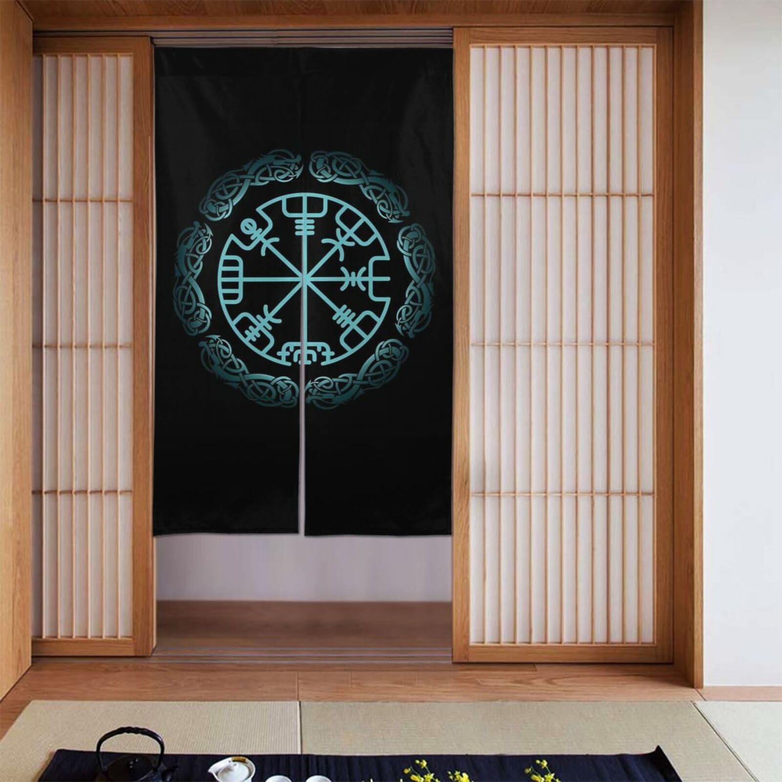 Lukiyys Viking Norse Mythology Warrior Compass Door Curtains,Doorways Curtains for Windows,Bedroom Divider 34"X 56"