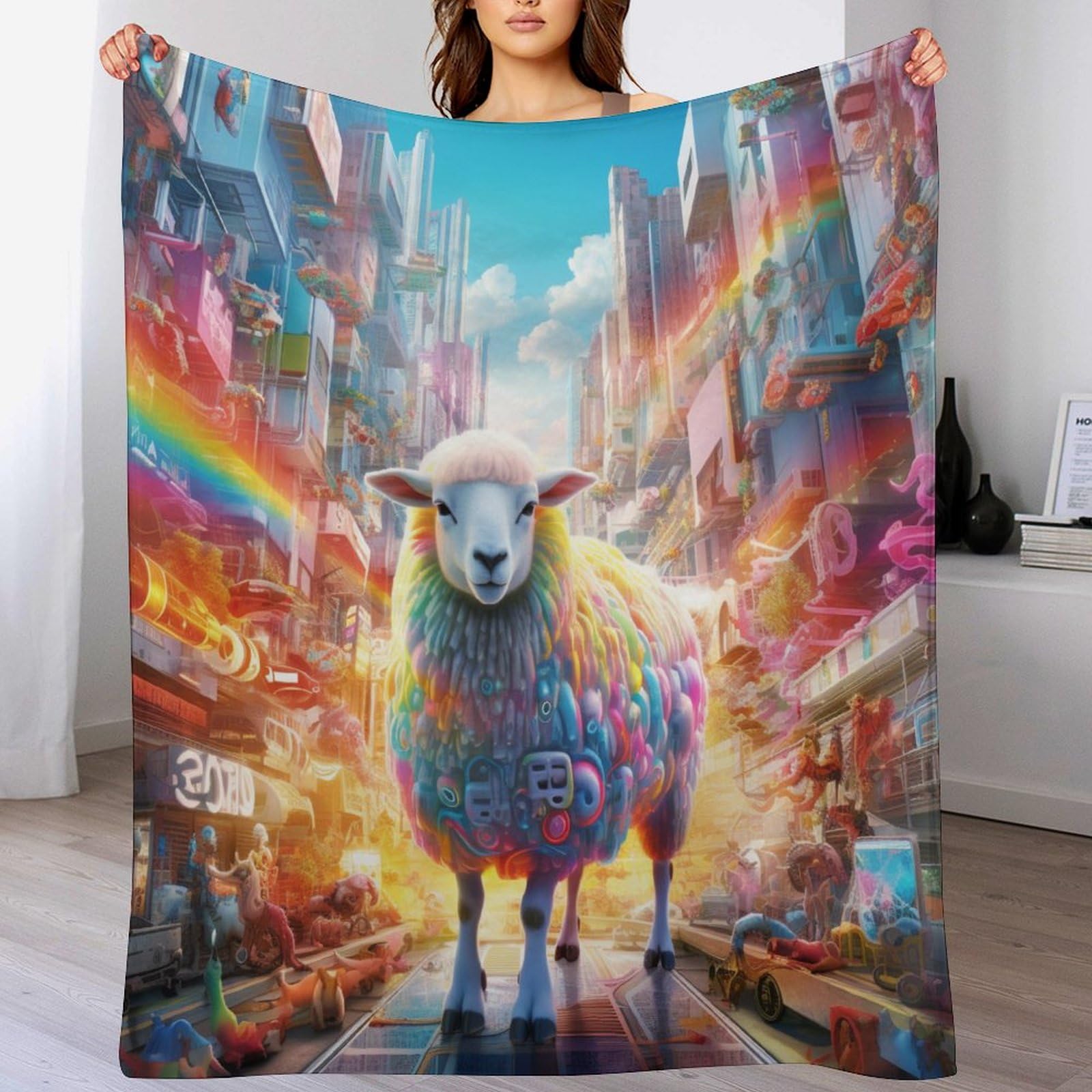 Couverture polaire flannel Mouton Mignon grand plaid chaud canapé lit 180x200cm